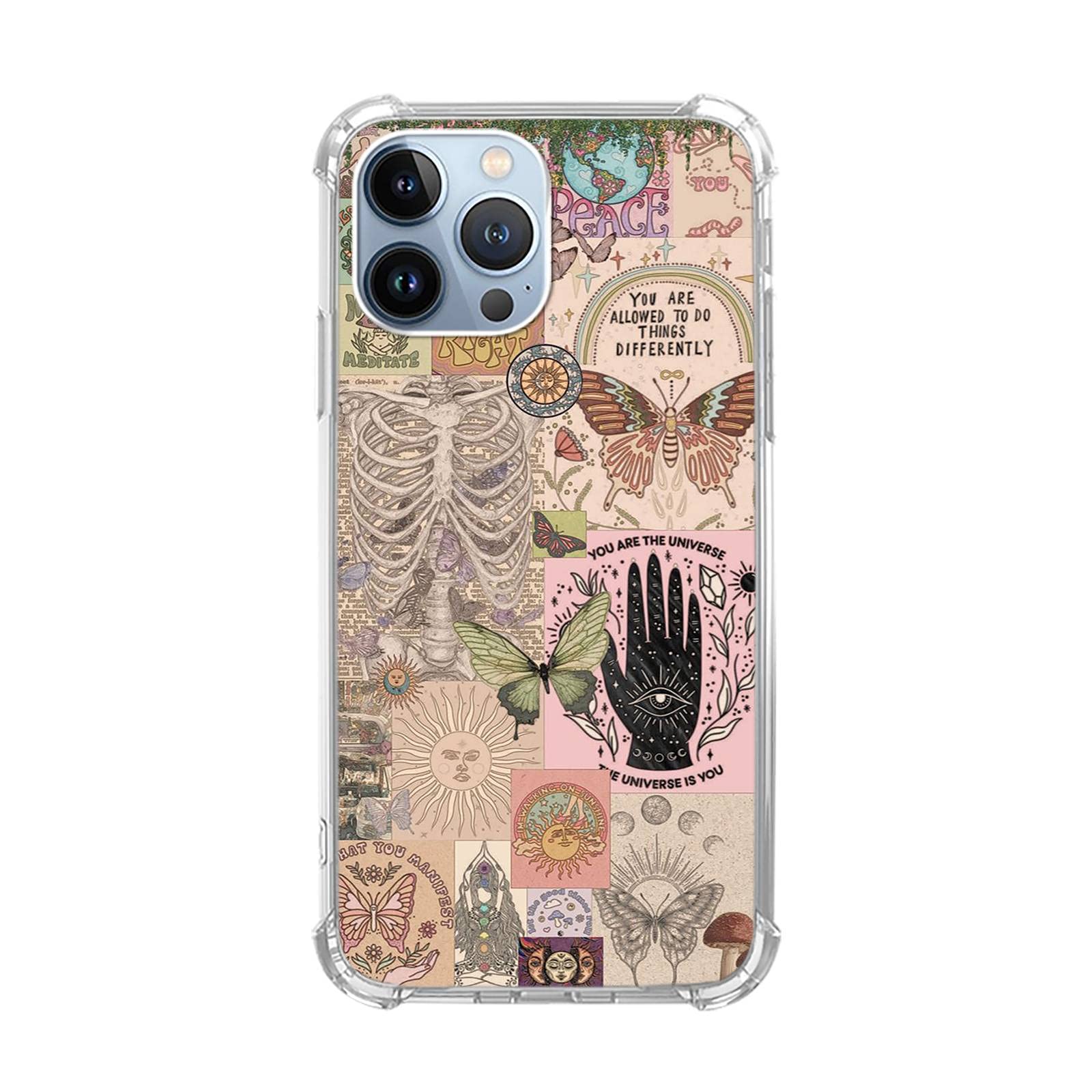 Vintage Hippie Aesthetic Collage Phone Case for iPhone 11 Pro Max - Sun, Butterfly & Flower Design, Slim Shockproof TPU Bumper Protective Cover | Perfect for Music Festivals, Boho Lovers & Nature Enthusiasts