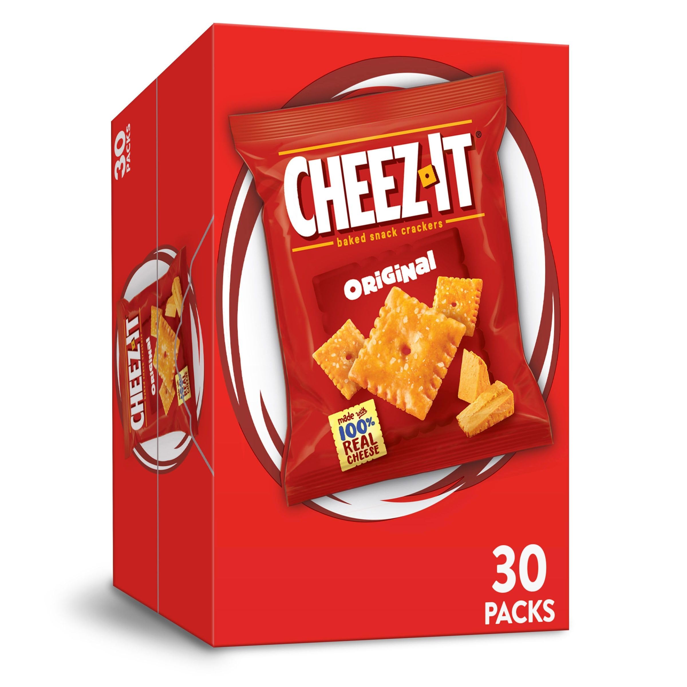 Cheez-It Original Baked Cheese Crackers - 30oz Bulk Box (30 Packs) | Perfect for School Lunches, Office Snacks & Party Platters