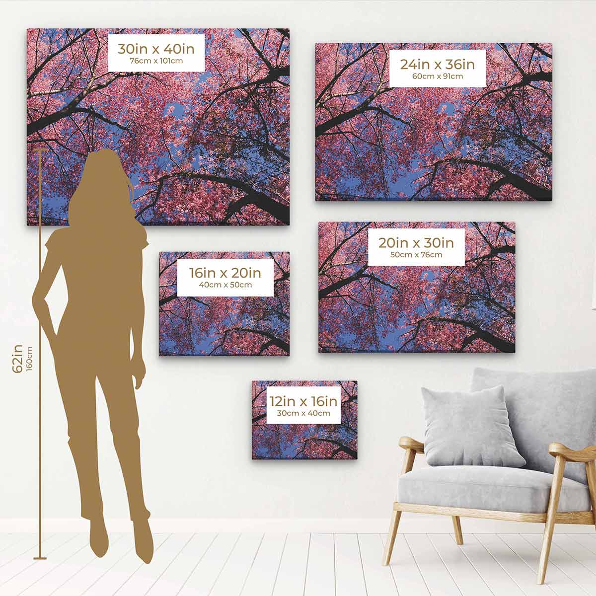 Pink Cherry Blossoms Wall Art Canvas Print - Japanese Sakura Flower Painting for Living Room, Bedroom & Office Decor