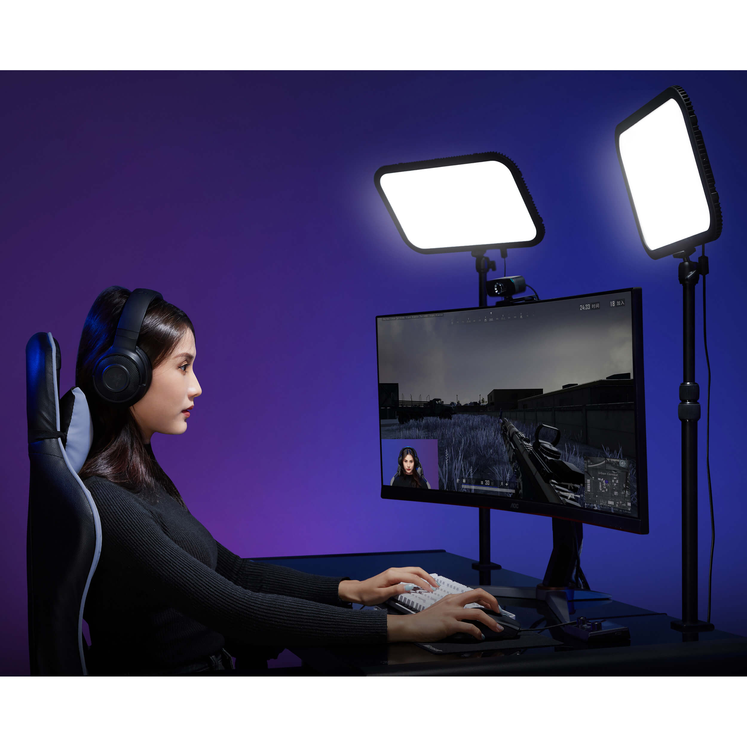 ES45 Bi-Color LED Light Panel for E-Sports & Live Streaming - Dimmable, APP Control, Includes Mounting Rod - Perfect for Gaming Setups, YouTube Videos & Twitch Streaming