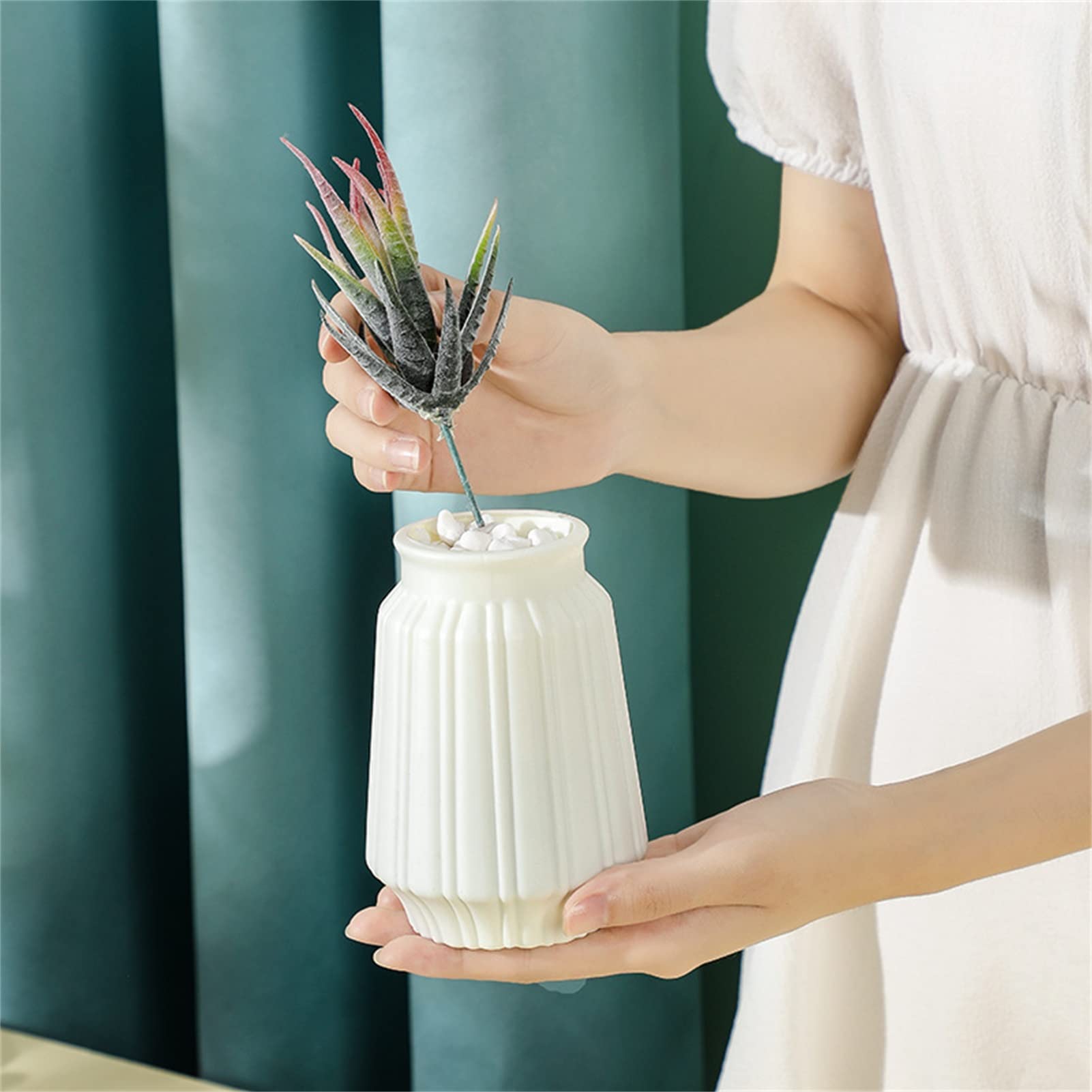 Nordic Style Plastic Vases - Unbreakable White Flower Vases for Wet & Dry Flowers | Creative Camellia Design, Imitation Ceramic Glaze Finish | Perfect for Home Decor, Wedding Centerpieces & Office Desk Decorations