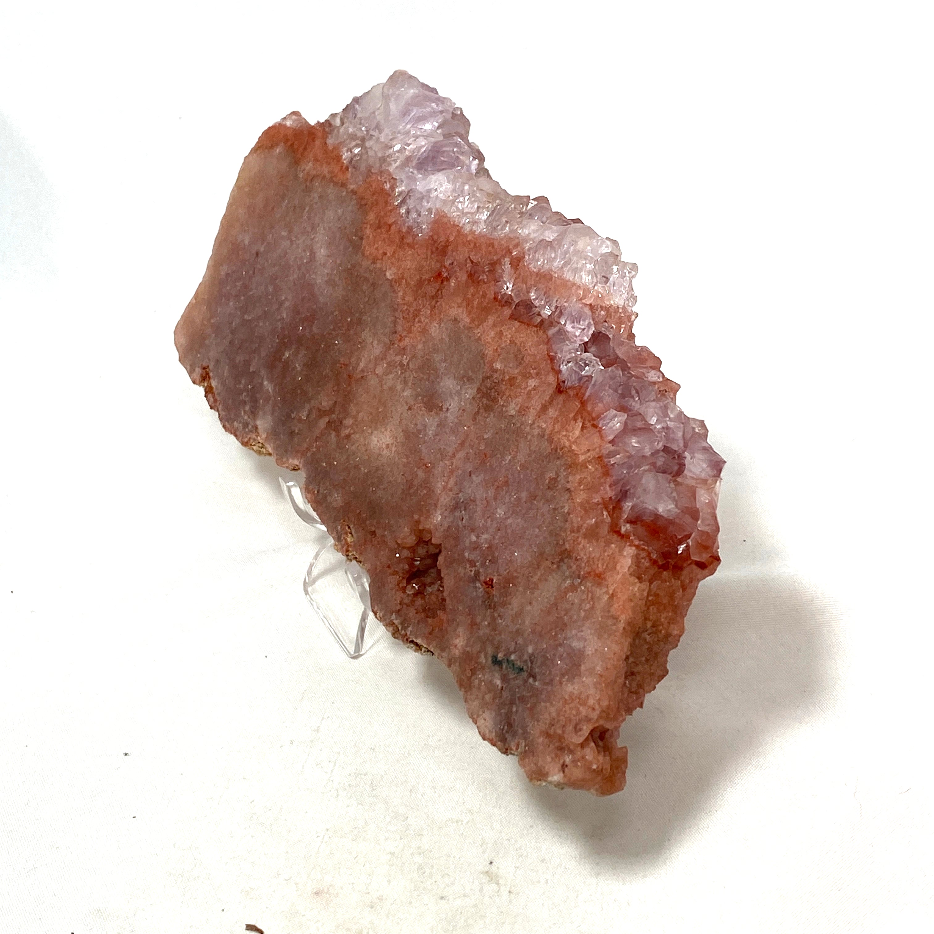 Natural Pink Amethyst & Quartz Crystal Slice on Wooden Stand - Healing Stone Decor for Home, Office & Meditation Space - PASL01