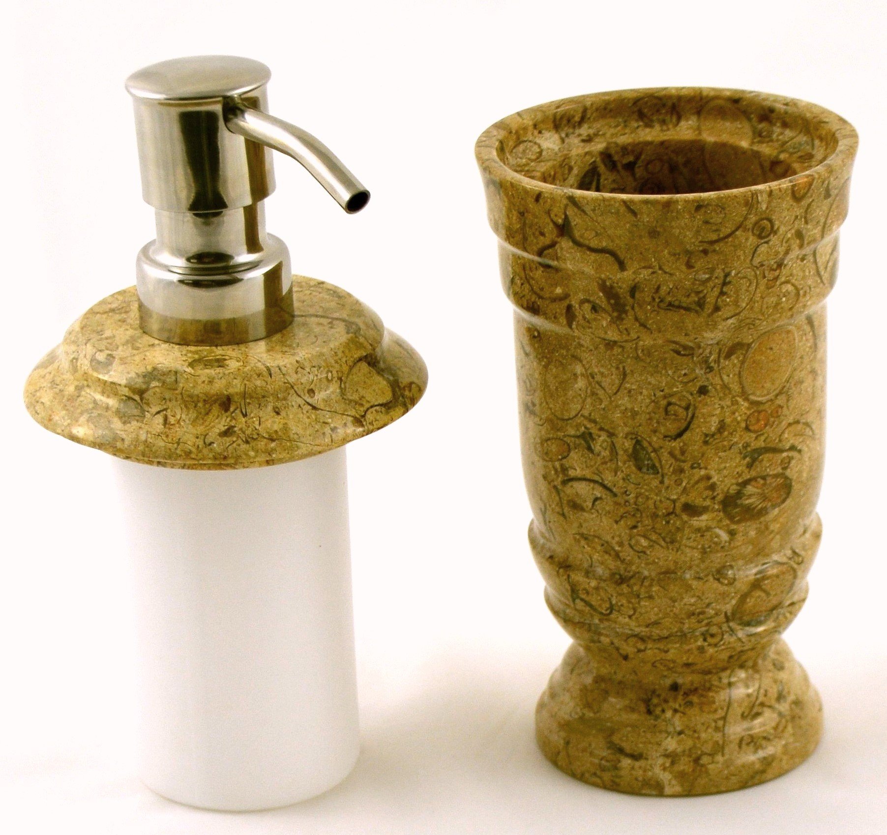 Natural Stone Soap Dispenser - Handcrafted Fossil Stone Design for Bathroom & Kitchen | Eco-Friendly Home Decor for Modern & Rustic Interiors