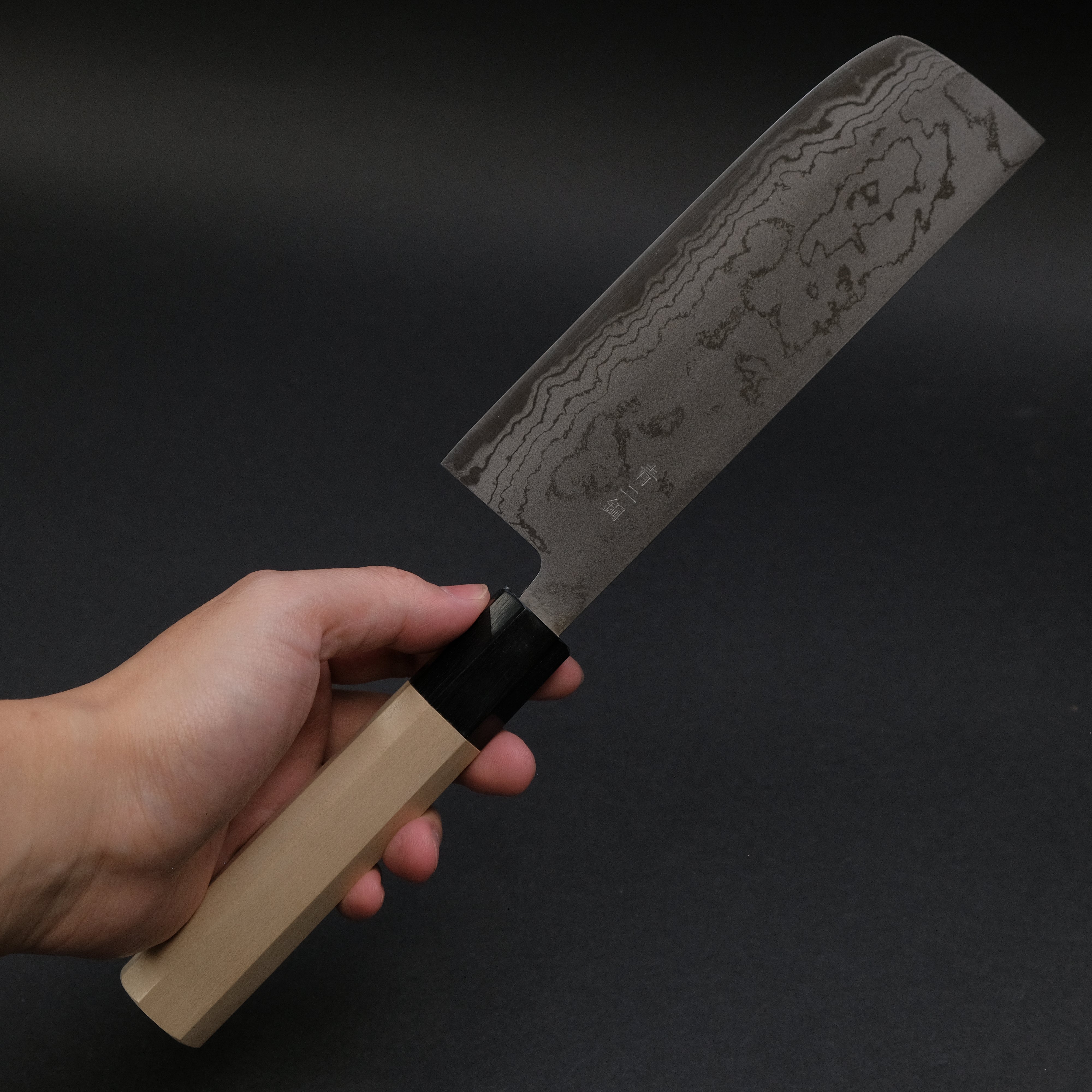 Hitohira GR Blue #2 Damascus Nakiri Knife 165mm - Japanese Chef Knife with Ho Wood Handle - Perfect for Slicing Vegetables, Herbs & Sushi Prep