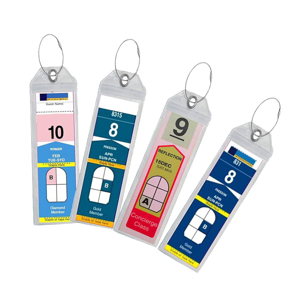 WINOMO 4Pcs Durable Luggage Tag Holders - Waterproof Cruise Luggage Tags with Zip Seal & Steel Loops - Perfect for Travel, Cruise Ships, Airports & Suitcase Identification