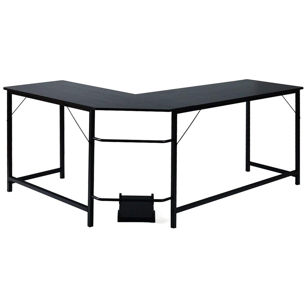 MOMKER Black Home Office Corner Desk - Sturdy Steel & Wood Computer Desk for Small Spaces, Study Workstation with Writing Surface | Perfect for Home Office, Gaming Setup & Remote Work