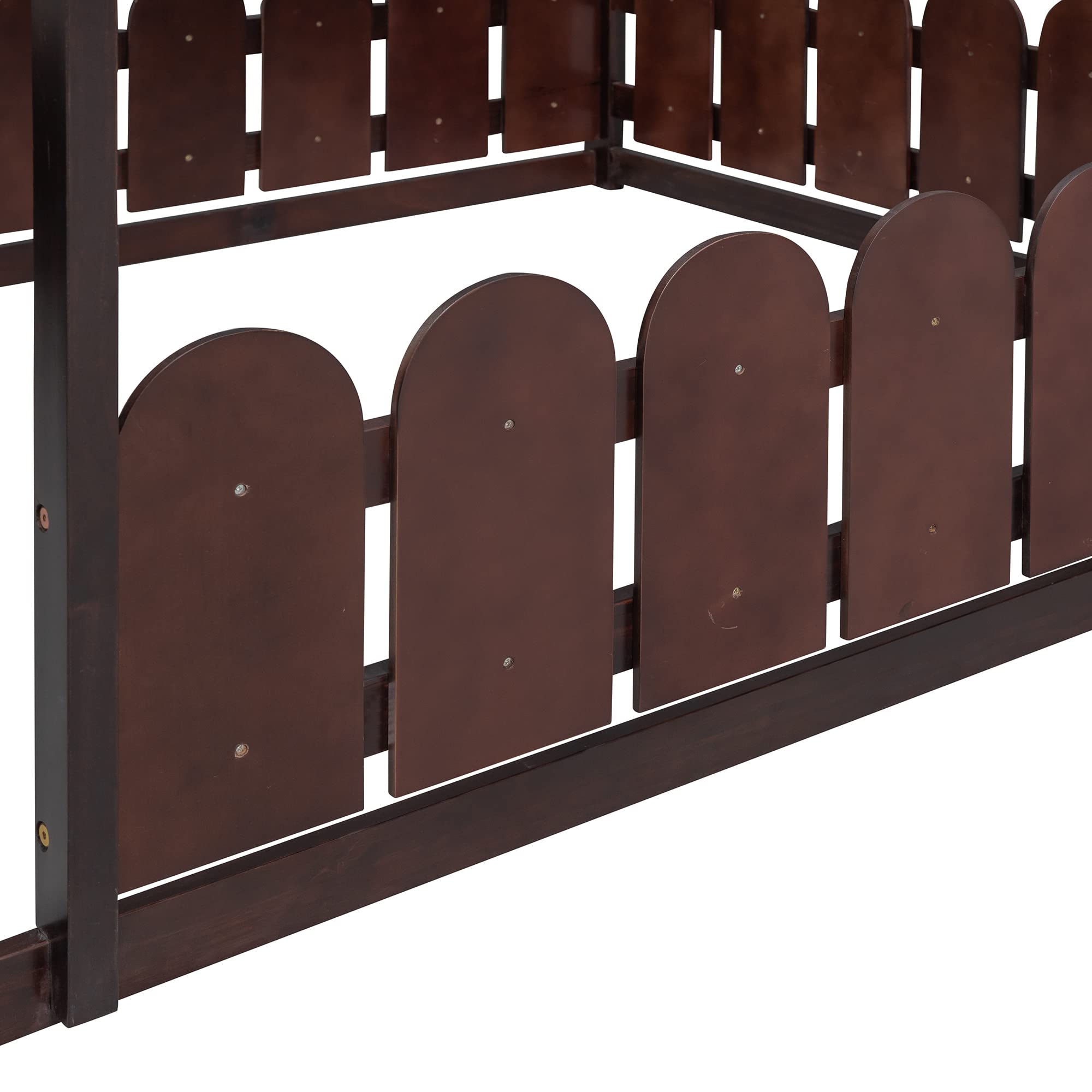 Harper & Bright Designs Full Size House Bed for Kids - Montessori Floor Bed with Fence Guardrails, Solid Wood Toddler Bed Frame for Boys & Girls (Full Size, Espresso) - Perfect for Montessori Bedrooms, Daycare Centers & Safe Toddler Sleep Spaces