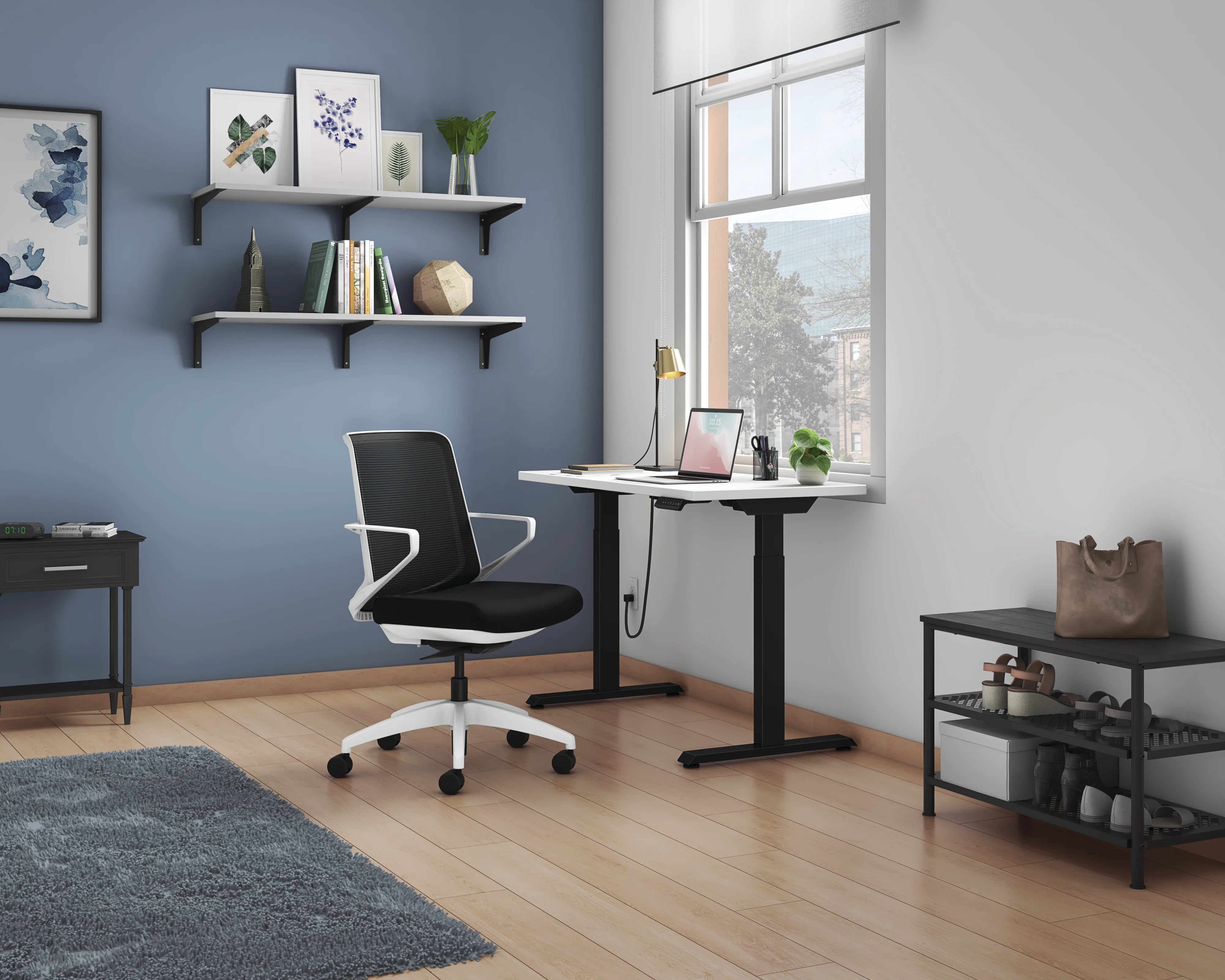 Ergonomic Cliq Office Chair with Synchro Tilt - Basalt Fabric & White Designer Frame - Perfect for Home Office, Gaming & Workspaces