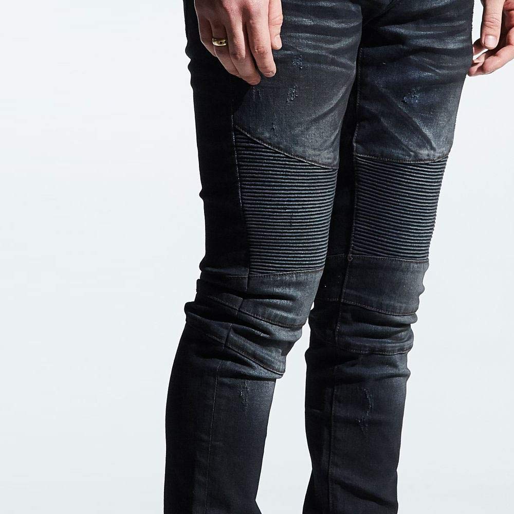 Embellish Clemente Women's Biker Denim Jeans - High Waisted Distressed Blue Jeans for Casual Wear & Motorcycle Riding