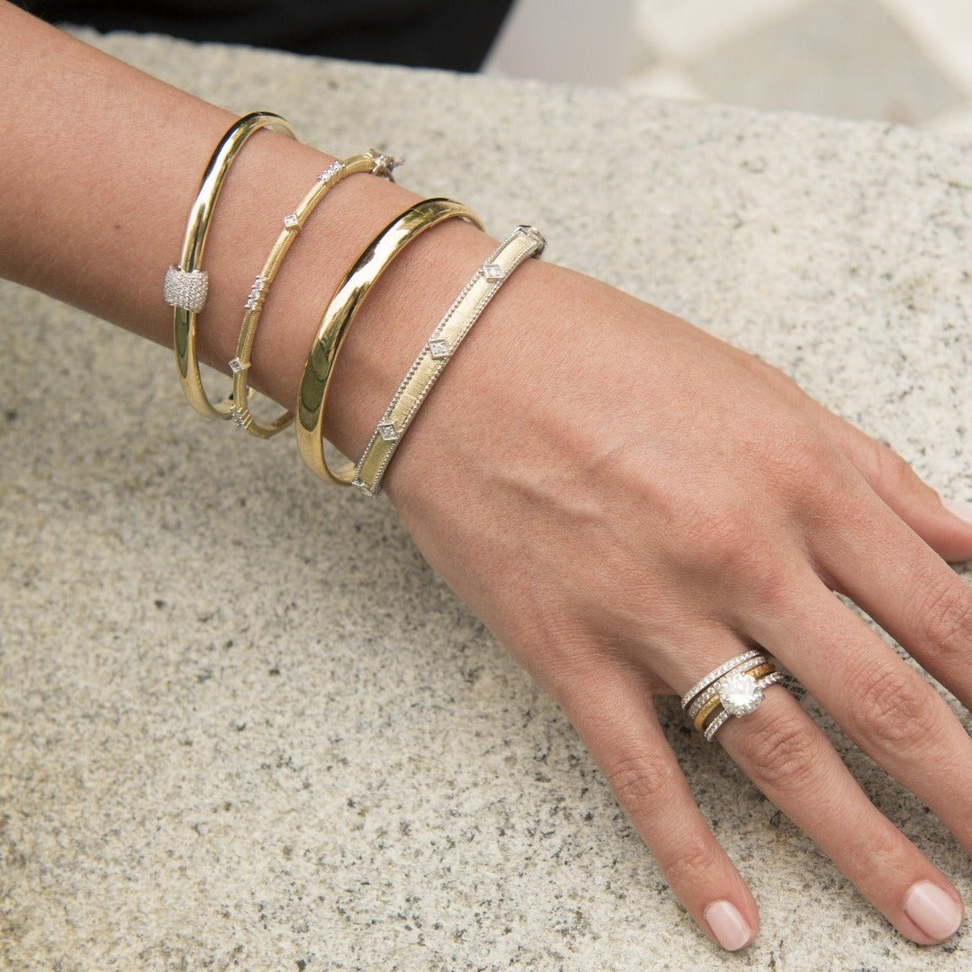 Jude Frances Mixed Metal Lisse Simple Kite Shape Bangle - Elegant Stackable Bracelet for Women, Perfect for Everyday Wear & Special Occasions