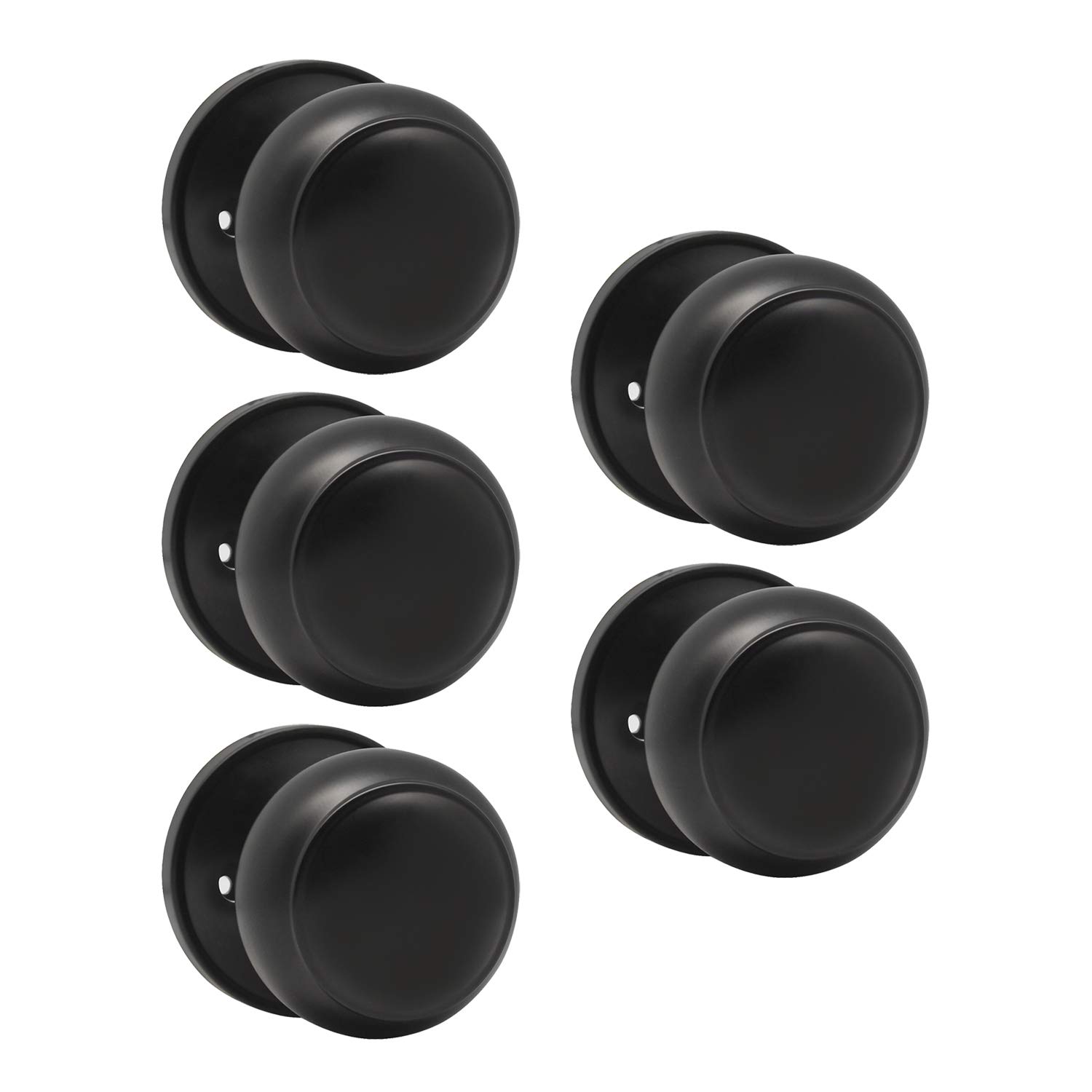 KNOBWELL 5 Pack Modern Matte Black Round Flat Door Knobs - Dummy Knob Set Without Lock or Keys - Ideal for Laundry Room, Hallway, Closet & Interior Doors