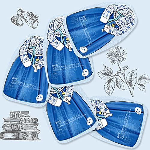 Premium Korean Beauty Facial Mask - Oriental Herbal Clarifying Mask 5 Sheets (1 Box) - Blue | Hydrating & Brightening for Glowing Skin | Perfect for Spa Day, Self-Care Routine & Gift Giving