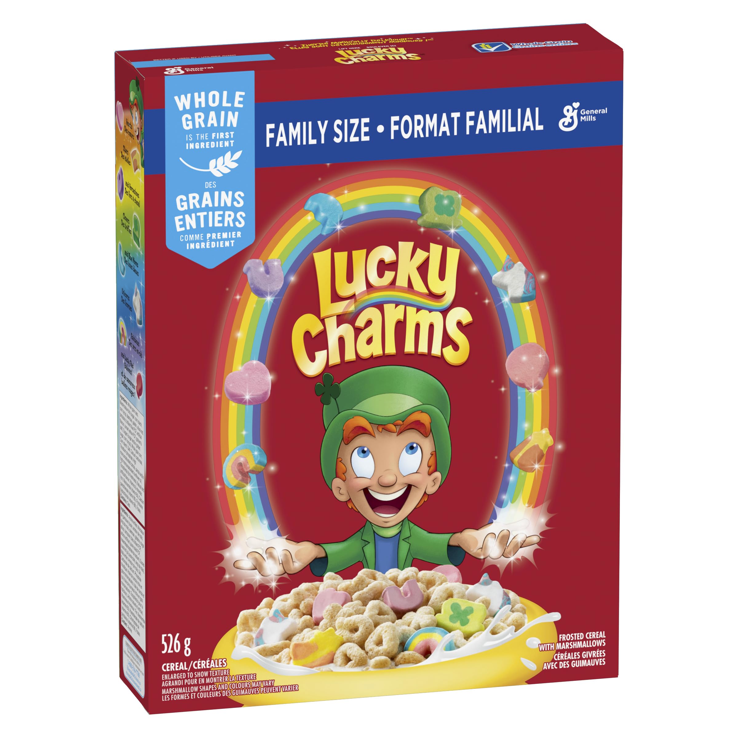 Lucky Charms Family Size Cereal Box with Marshmallows - 18.5oz Frosted Oat Cereal with Colorful Marshmallows - Perfect for Breakfast, Snacks & Family Sharing (526g)