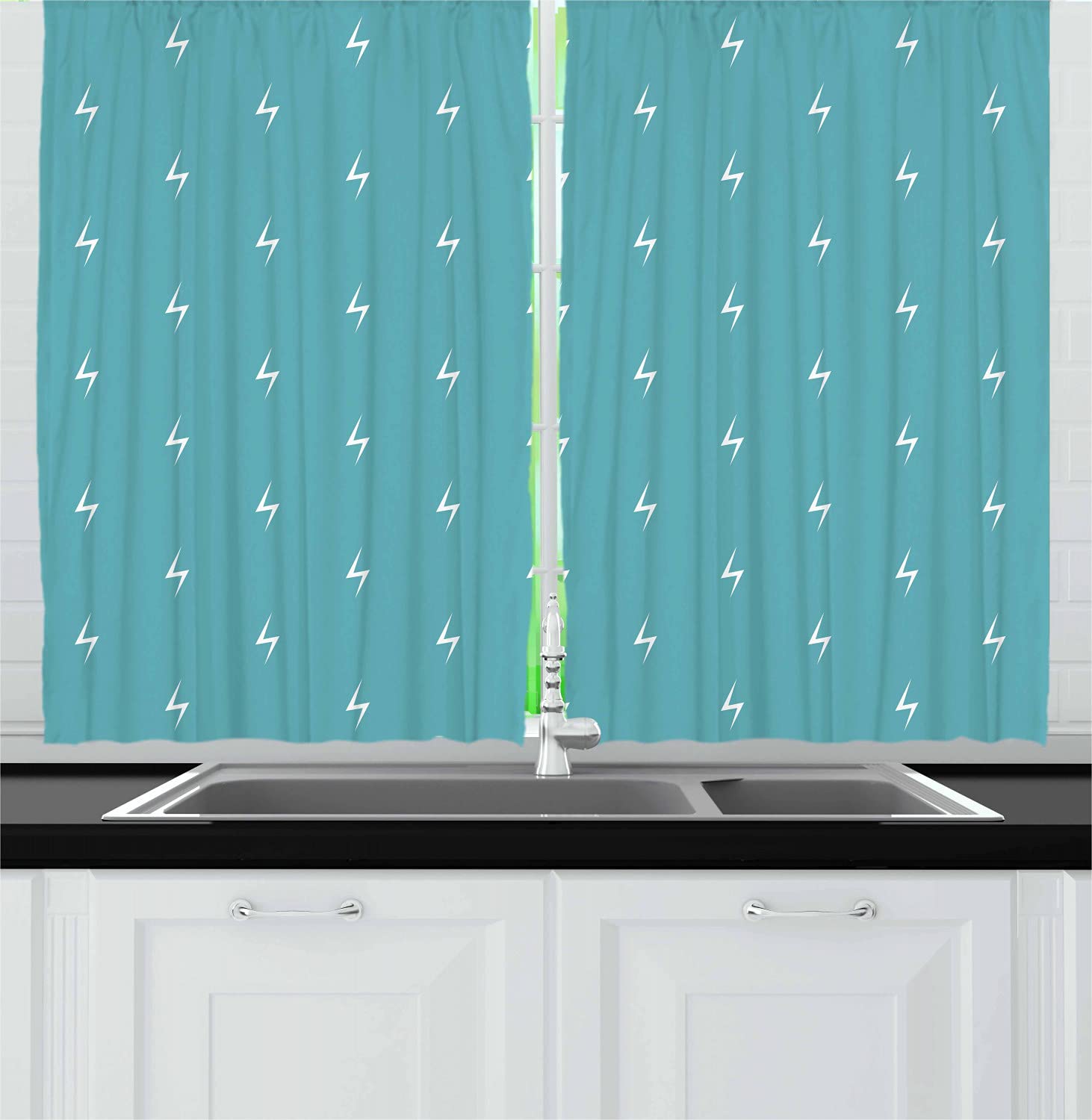 Ambesonne Blue and White Kitchen Curtains Set of 2 - Minimalist Arrow Design on Pastel Background, 55
