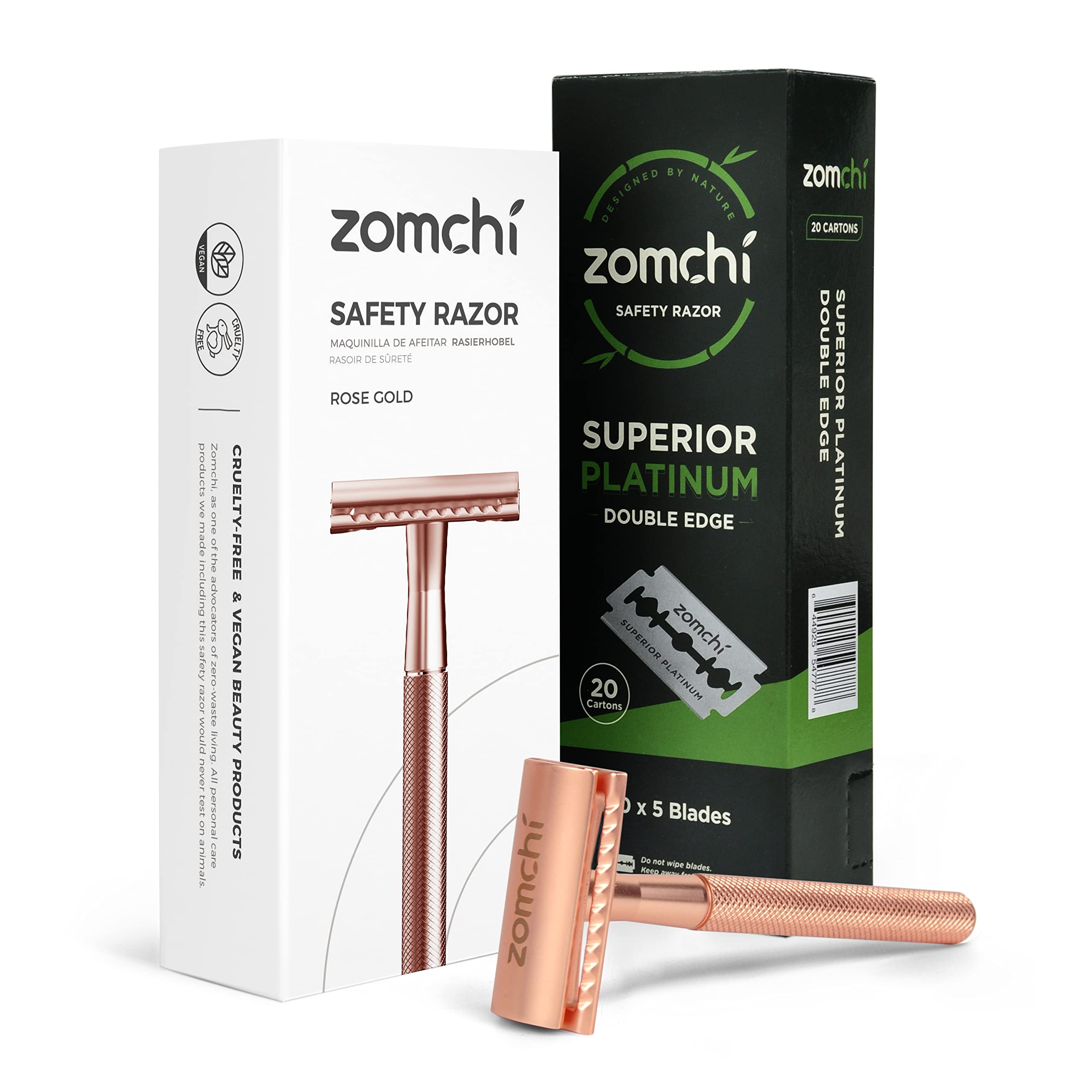 Premium Rose Gold Double Edge Safety Razor with 100 Stainless Steel Blades - Smooth Shaving for Men & Women - Perfect for Travel, Gifts & Eco-Friendly Shaving Routine