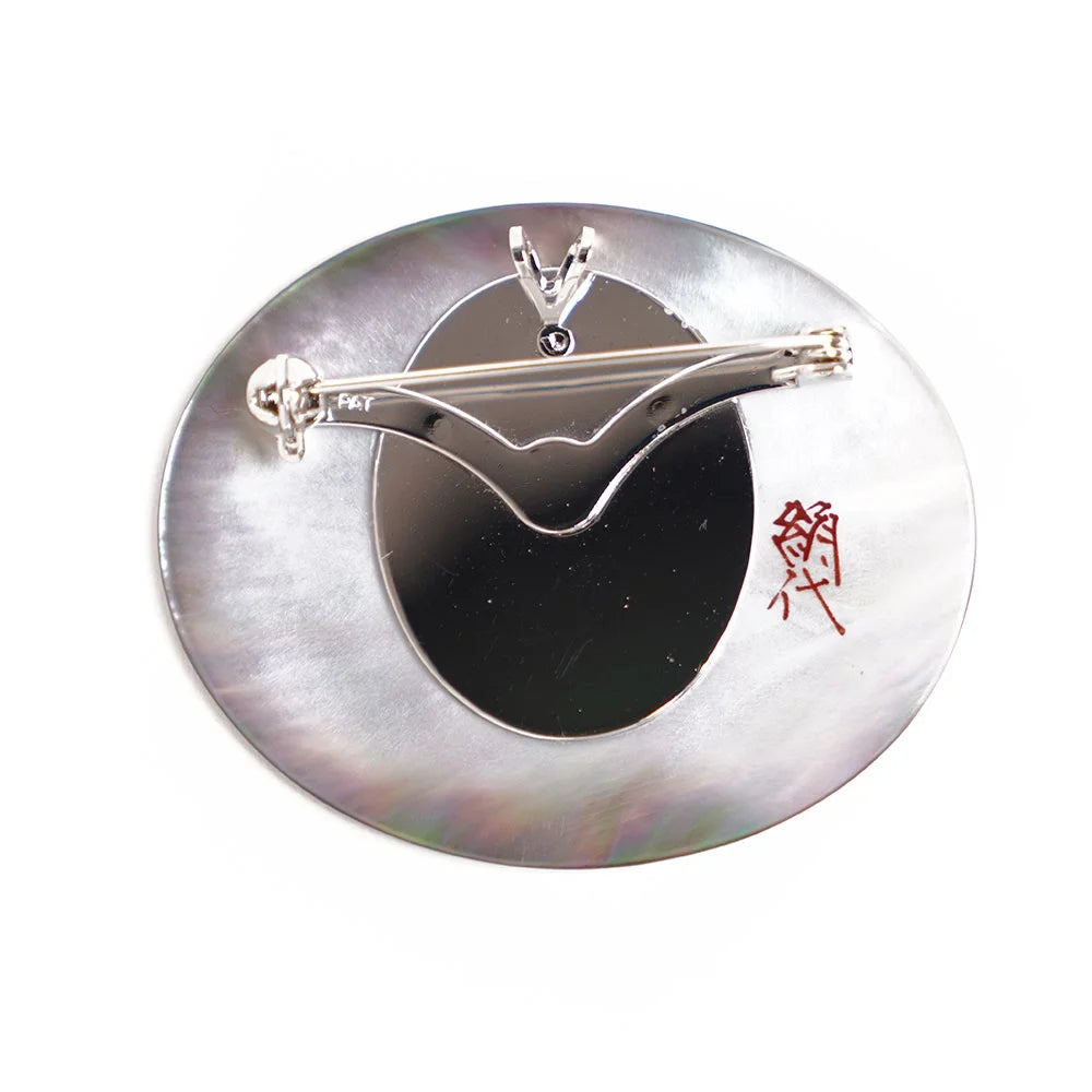 Handcrafted Japanese Maki-e Urushi Lacquer Brooch with Black Lip Oyster Pearl Shell & Rabbit Design - Traditional Artisan Jewelry for Women | Perfect for Formal Occasions, Gift Giving & Cultural Fashion Statements