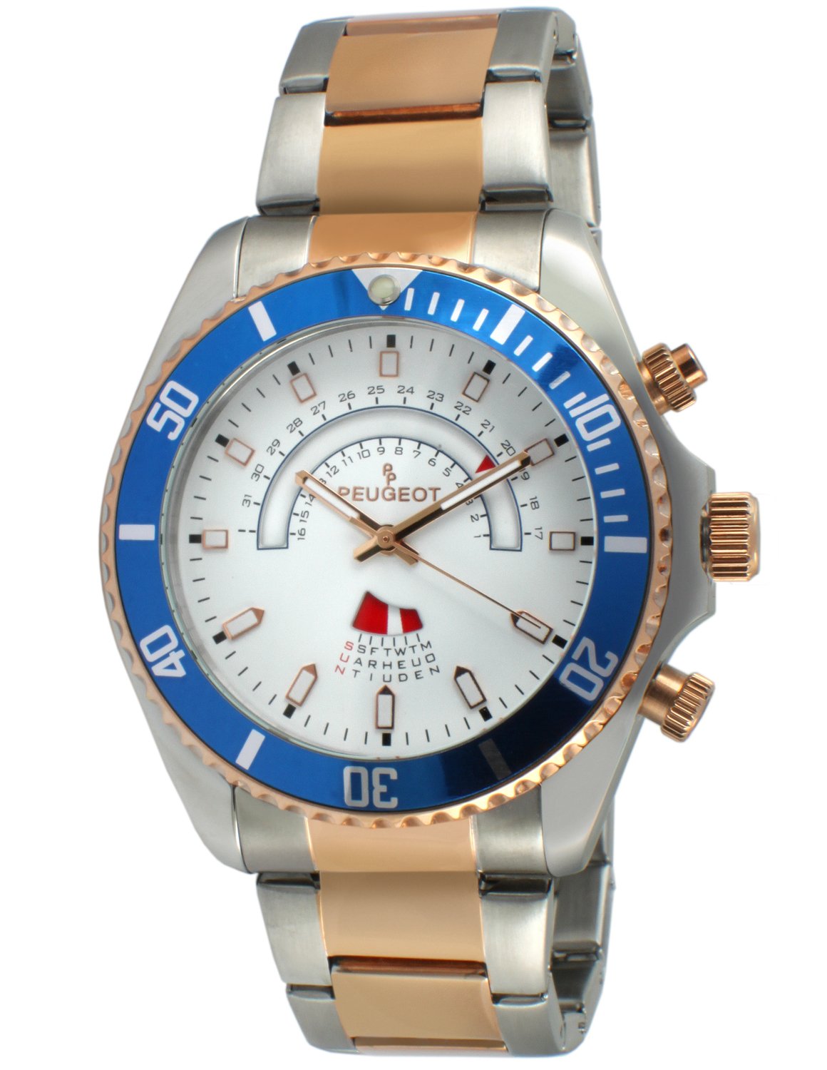Peugeot Men's Rose Gold Stainless Steel Calendar Watch - Elegant Dress Watch for Business, Formal Events & Everyday Wear