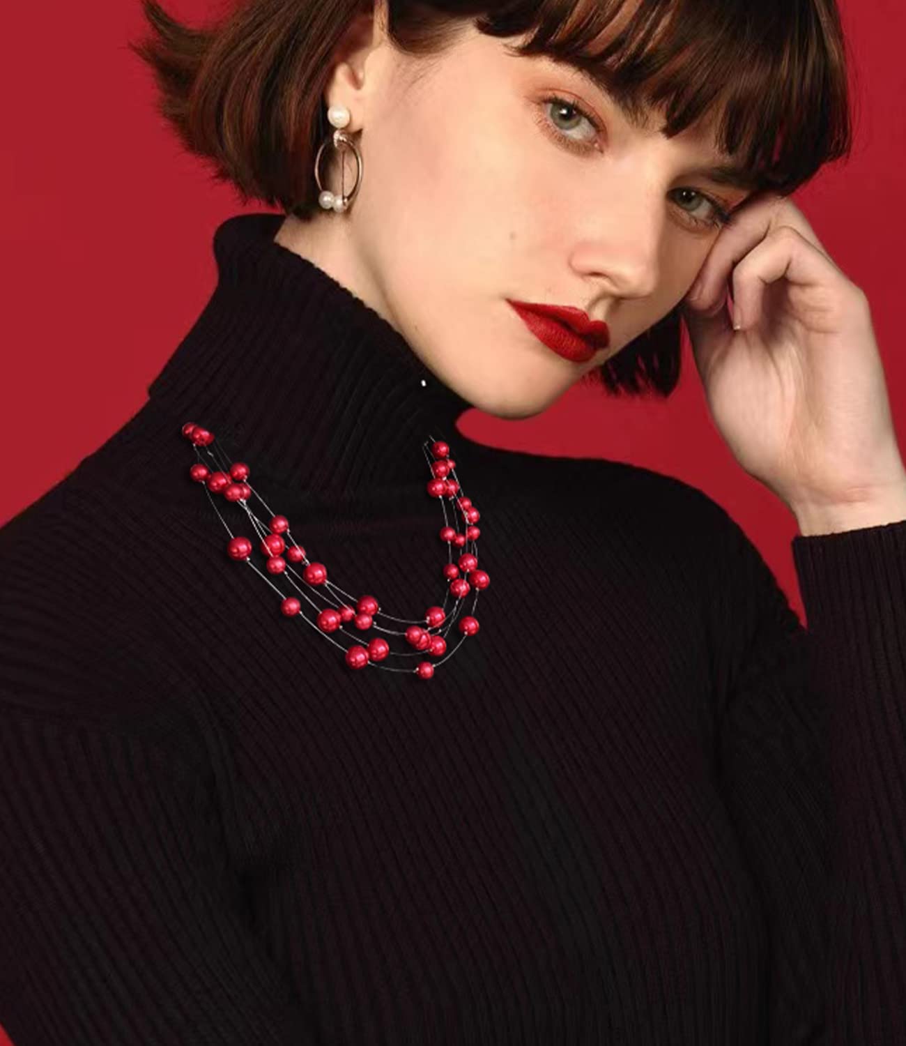 FULU AUTUMN Layered Pearl Necklace - Handmade Boho Choker with Silver Beads, Statement Costume Jewelry for Women | Perfect for Boho Fashion, Parties & Gifts