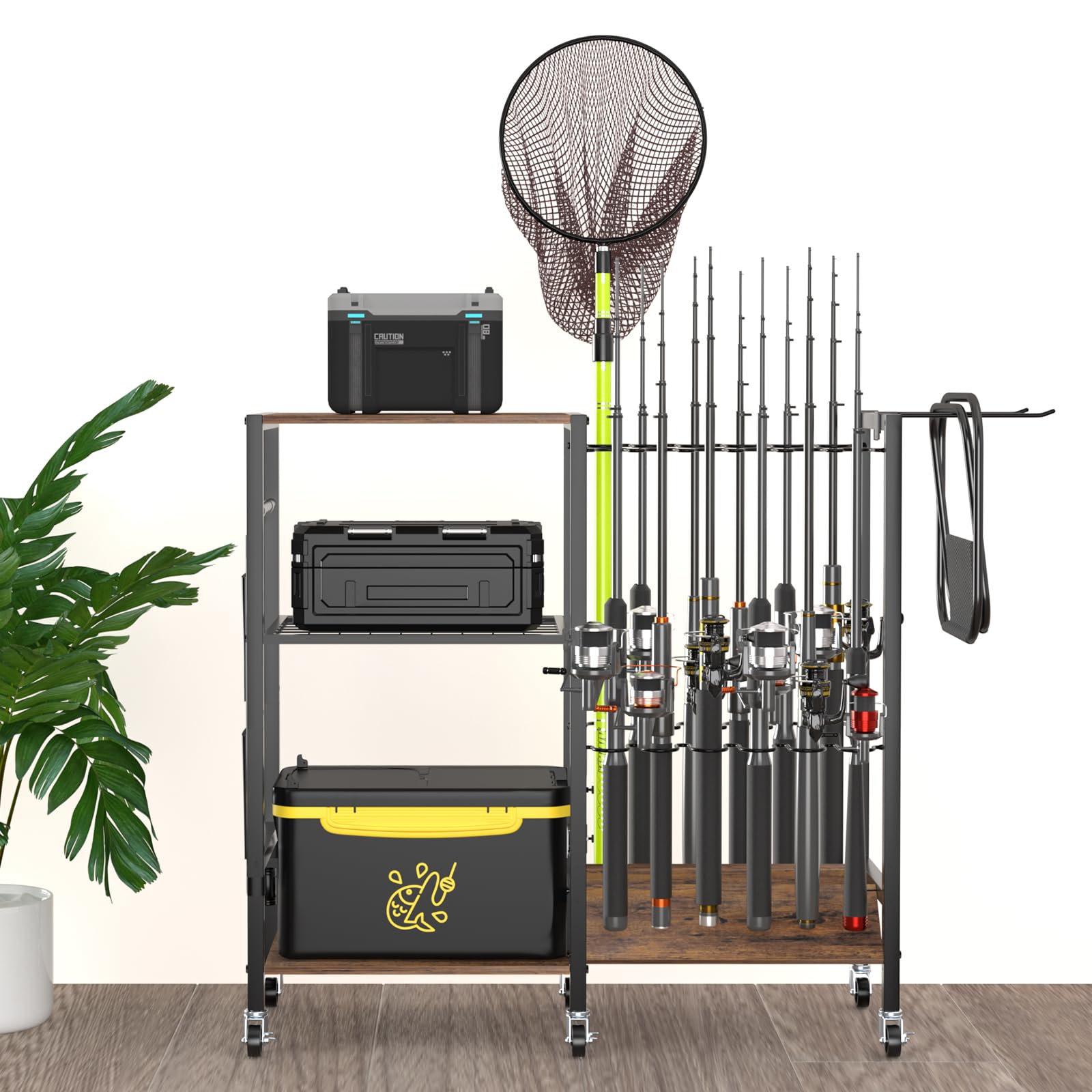 Premium Fishing Rod Holders & Tackle Cart - Heavy Duty Fishing Gear Organizer for Garage, Boat & Kayak - Fits 1.57