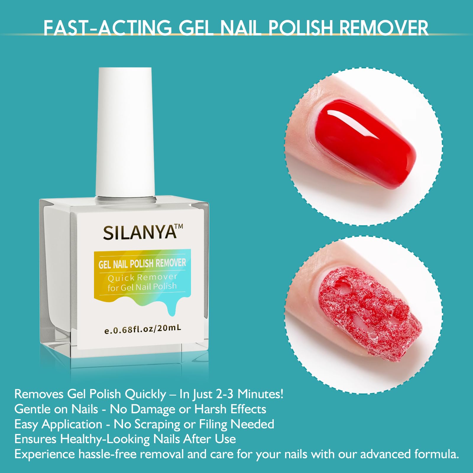 Professional Gel Nail Polish Remover Kit - Fast Acting in 3-5 Minutes, No Foil Needed, 20ml x 2 Pack for Salon & Home Manicure - Perfect for DIY Nail Care & Gel Polish Removal
