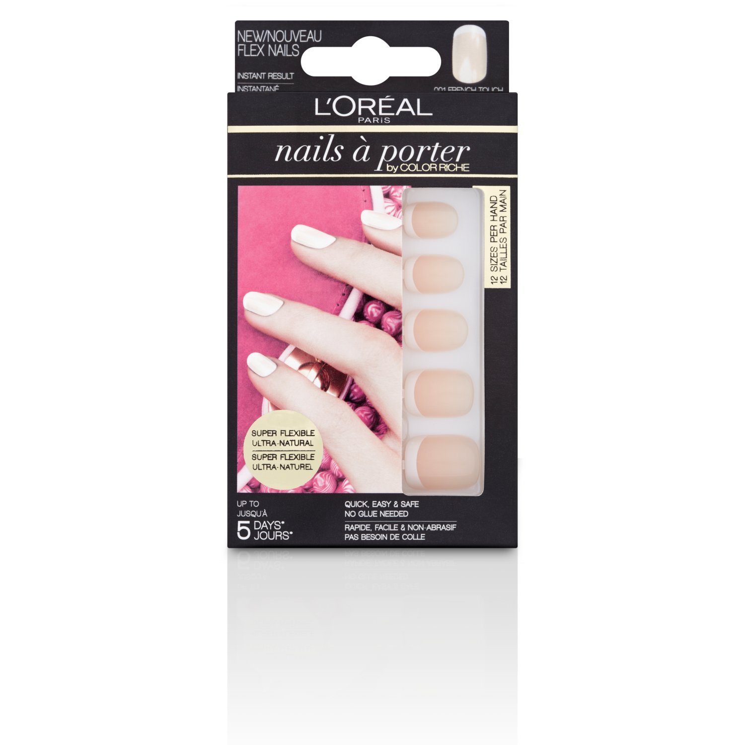 L'Oreal Paris Nails a Porter French Touch Nail Polish - Shade 001 | Long-Lasting Wear & Salon-Quality Finish for Everyday Elegance & Special Occasions