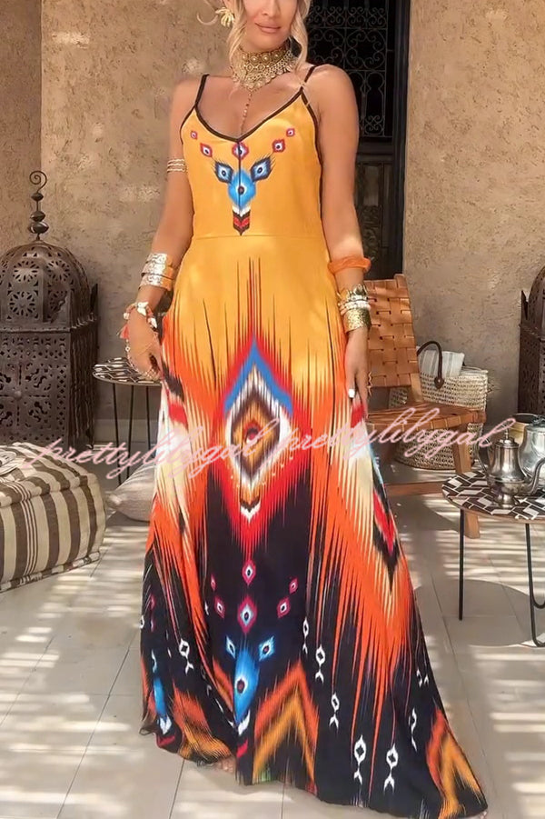Stylish Printed V-Neck Maxi Dress with Suspenders - Perfect for Casual Outings, Beach Vacations & Summer Parties