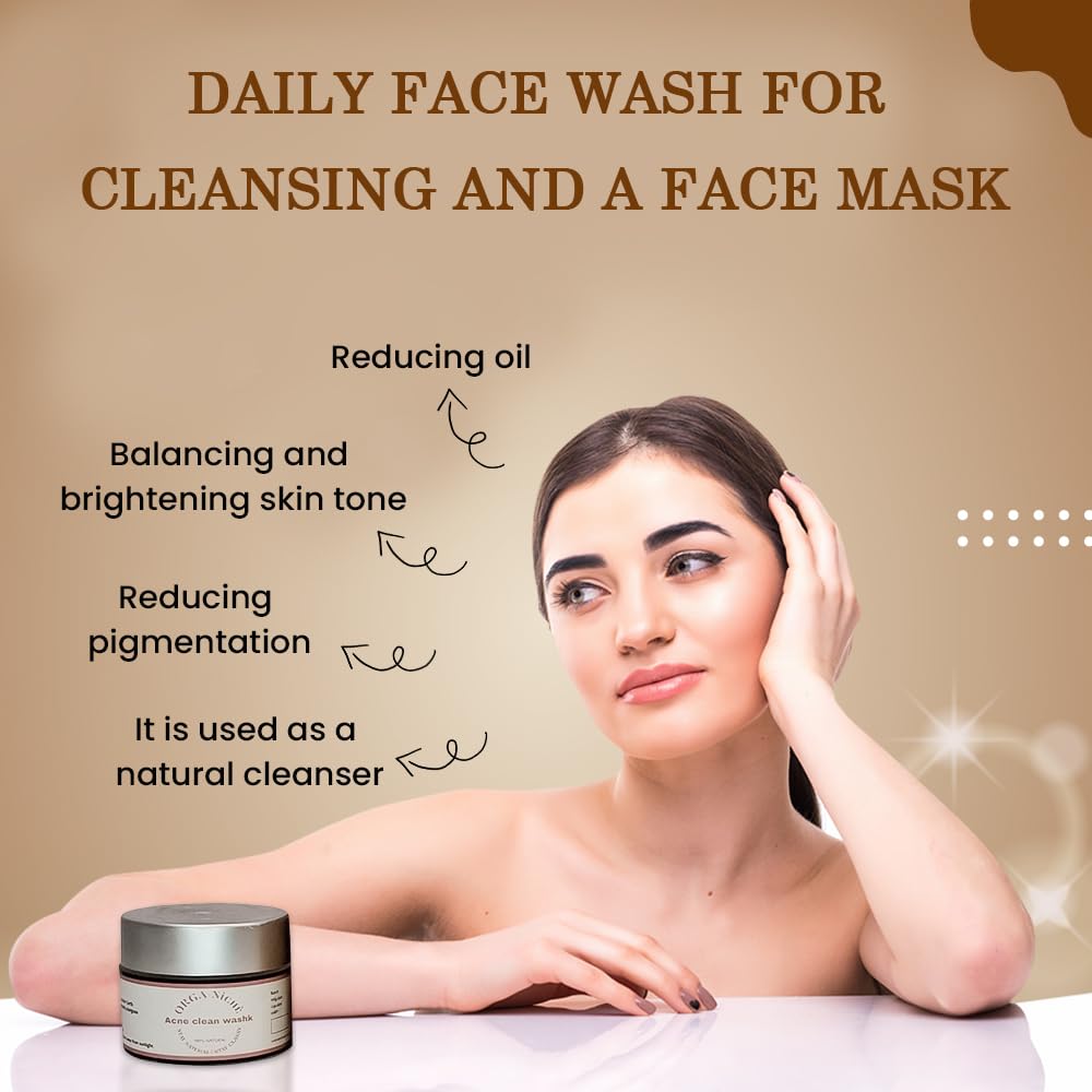 Orga-Niche Acne Clean Face Wash & Mask 2-in-1 for Glowing Smooth Skin | 50g Gentle Cleanser & Detox Mask for Oily & Sensitive Skin | Perfect for Daily Skincare Routine & Spa Night