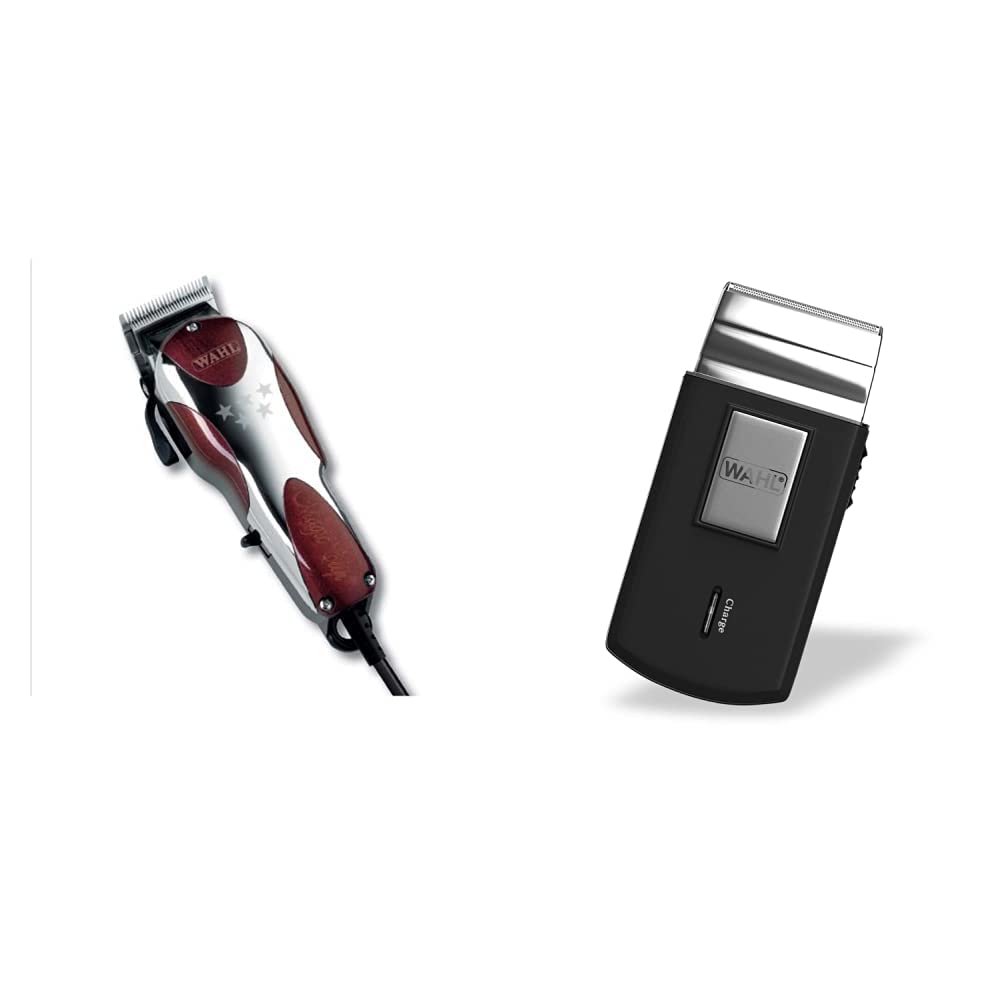 Wahl Magic Clip Cordless Hair Clipper 5-Star Series - Professional Hair Trimmer for Men & Women | Red & Wahl 3615-0470 Mobile Shaver - Portable Cordless Beard Trimmer (Black) | Perfect for Home Barbering, Travel & Professional Salon Use