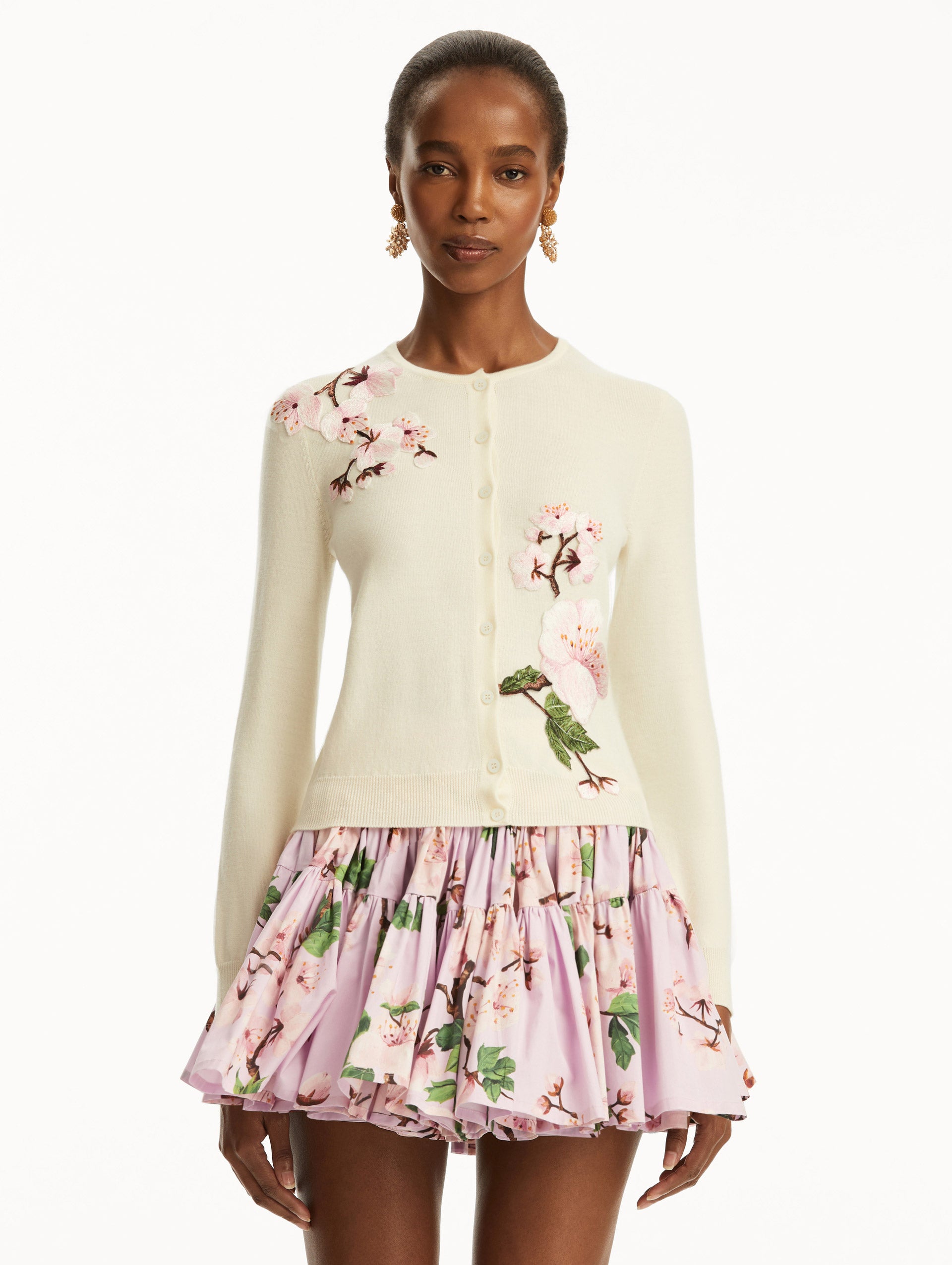 Elegant Cherry Blossom Embroidered Cardigan for Women - Spring Floral Lace Knit Sweater - Perfect for Weddings, Dates & Office Wear
