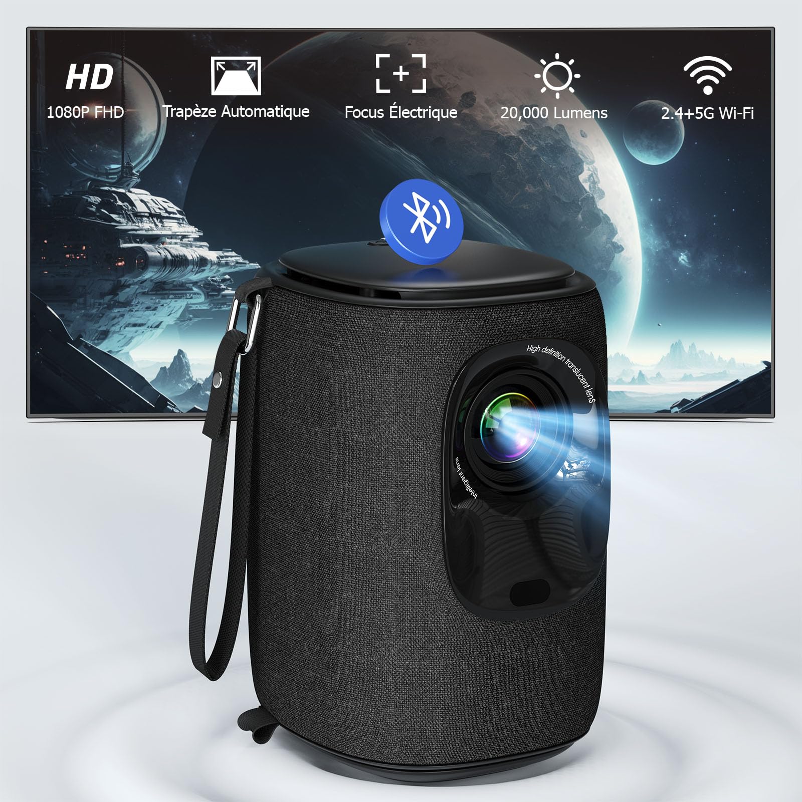 Lisowod 1080P Full HD Video Projector - 20000 Lumens, 50° Auto Keystone, WiFi & Bluetooth, Portable Projector for Home Theater, Gaming (PS5), Streaming (Fire Stick), HDMI/USB Connectivity - Perfect for Movie Nights & Presentations