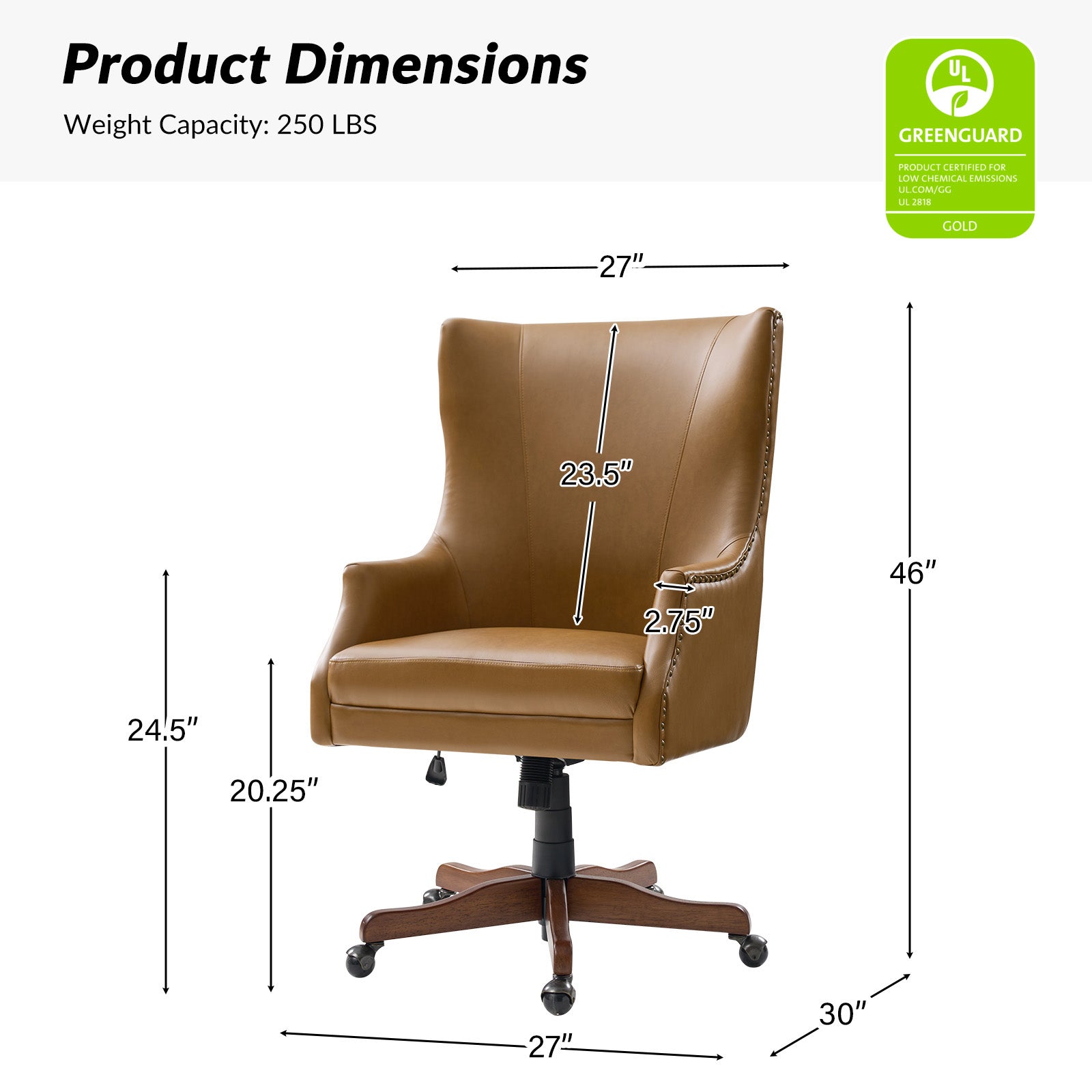 Caesar Classic Modern Office Chair with Elegant Copper Nailheads - Ergonomic Executive Desk Chair for Home & Office Workspace - Perfect for Professionals, Gamers and Remote Workers
