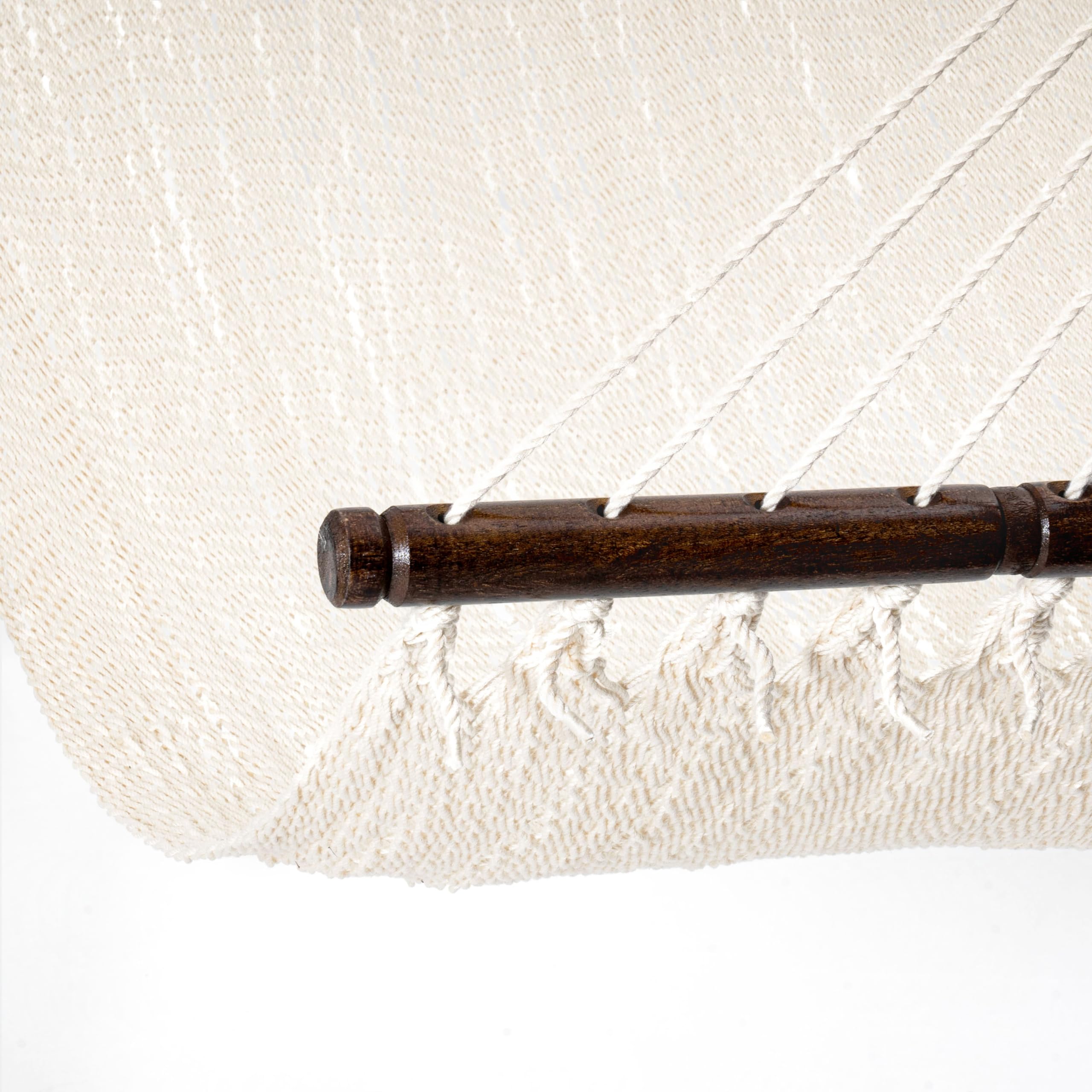 10.5 FT Double 2 Person Caribbean Rope Hammock - Hand Woven Polyester Outdoor Hammock with Spreader Bars - Heavy Duty 450 LBS Capacity - Cream Color - Perfect for Backyard, Patio, Poolside & Beach Relaxation