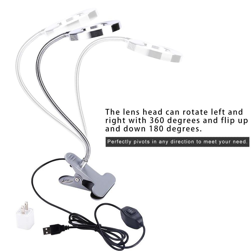 Clip On LED Makeup Light - USB Powered Adjustable Cosmetic Lamp for Eyebrow, Lip & Beauty Salon | Perfect as Reading Light, Desk Lamp & Bedside Light for Makeup, Study & Nighttime Reading