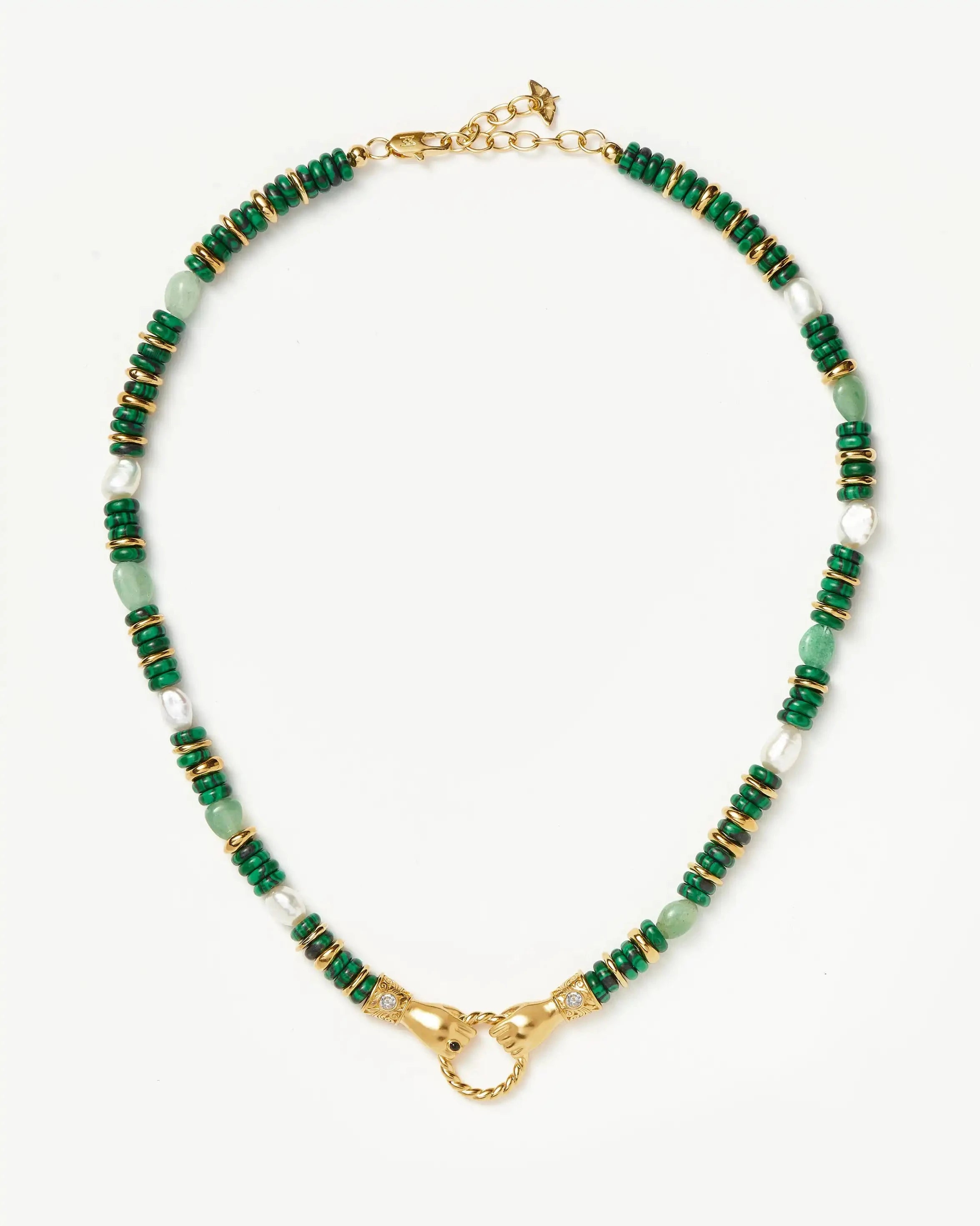 Harris Reed Chunky Beaded Gemstone Necklace - 18k Gold Plated Multi Green Gemstone & Pearl Statement Jewelry for Women | Perfect for Parties, Weddings & Special Occasions