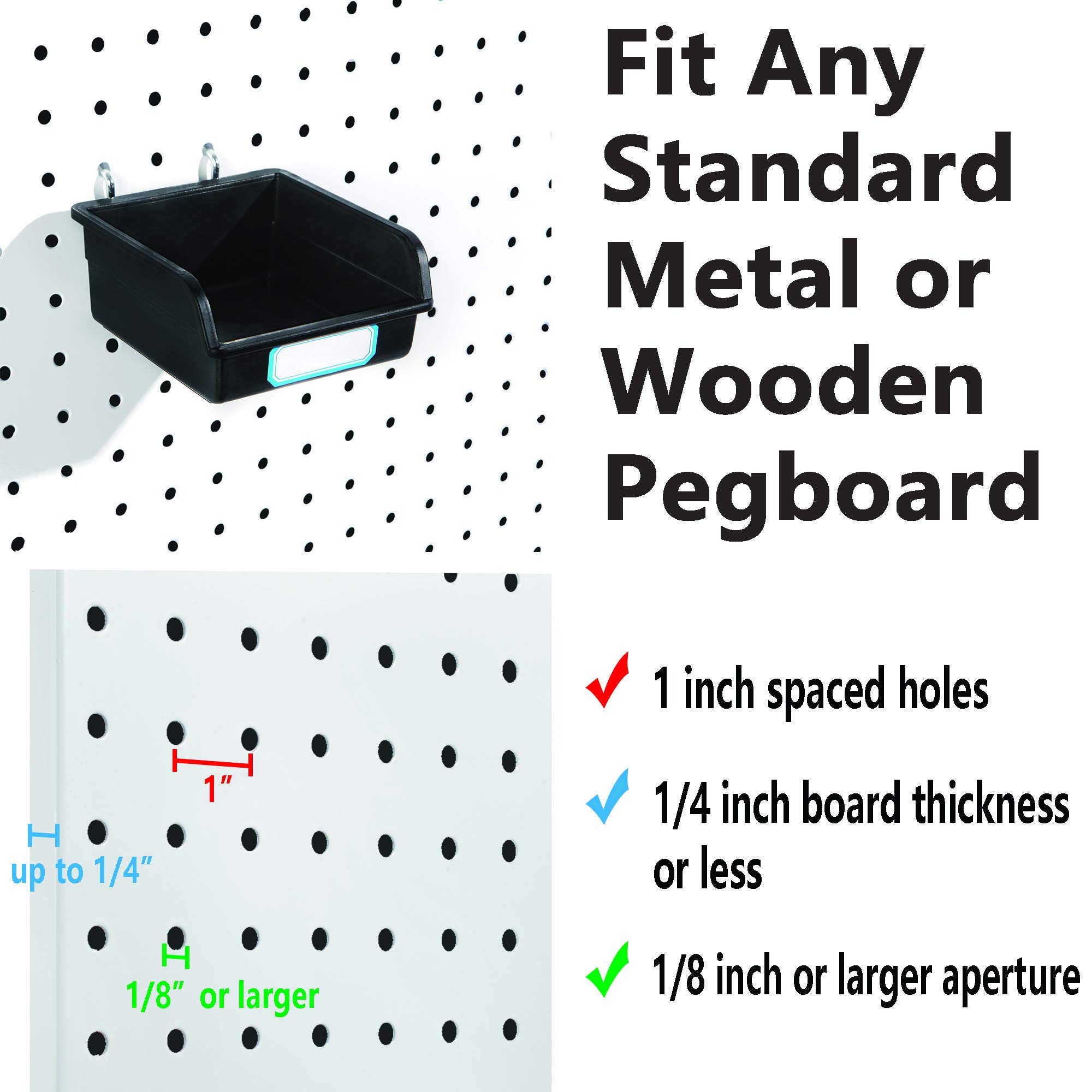 FRIMOONY 12-Pack Pegboard Bins with Hooks & Labels - Organize Kitchen, Garage, Office