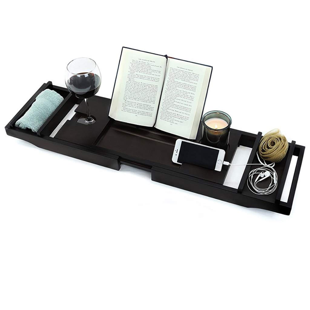 Premium Bamboo Bathtub Tray with Extendable Sides - Built-in Book/Tablet Holder, Phone Stand & Wine Glass Holder - Spa Relaxation Bath Accessories for Ultimate Self-Care Experience