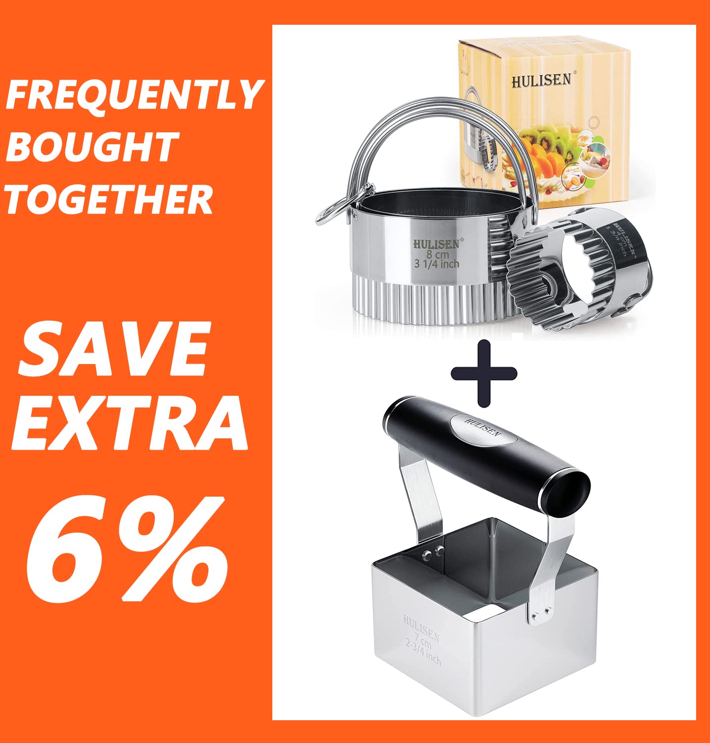 HULISEN 3-Piece Biscuit Cutter Set with 2.75 Inch Square Cutter - Soft Grip Handle, Professional Baking Tools for Cookies, Pastry & Dough - Dishwasher Safe Baking Accessories - Perfect for Holiday Baking, DIY Desserts & Gift Giving