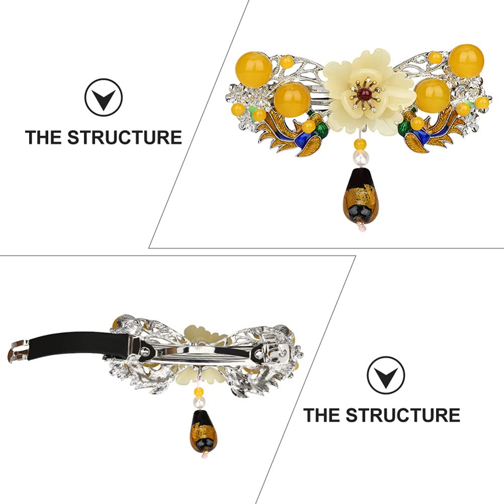 Beaupretty Vintage Chinese Style Hair Clip with Crystal Dangle Beads & Tassel Flower - Elegant Hanfu Cosplay Hair Accessories for Women, Bridal, Party & Traditional Costume Outfits
