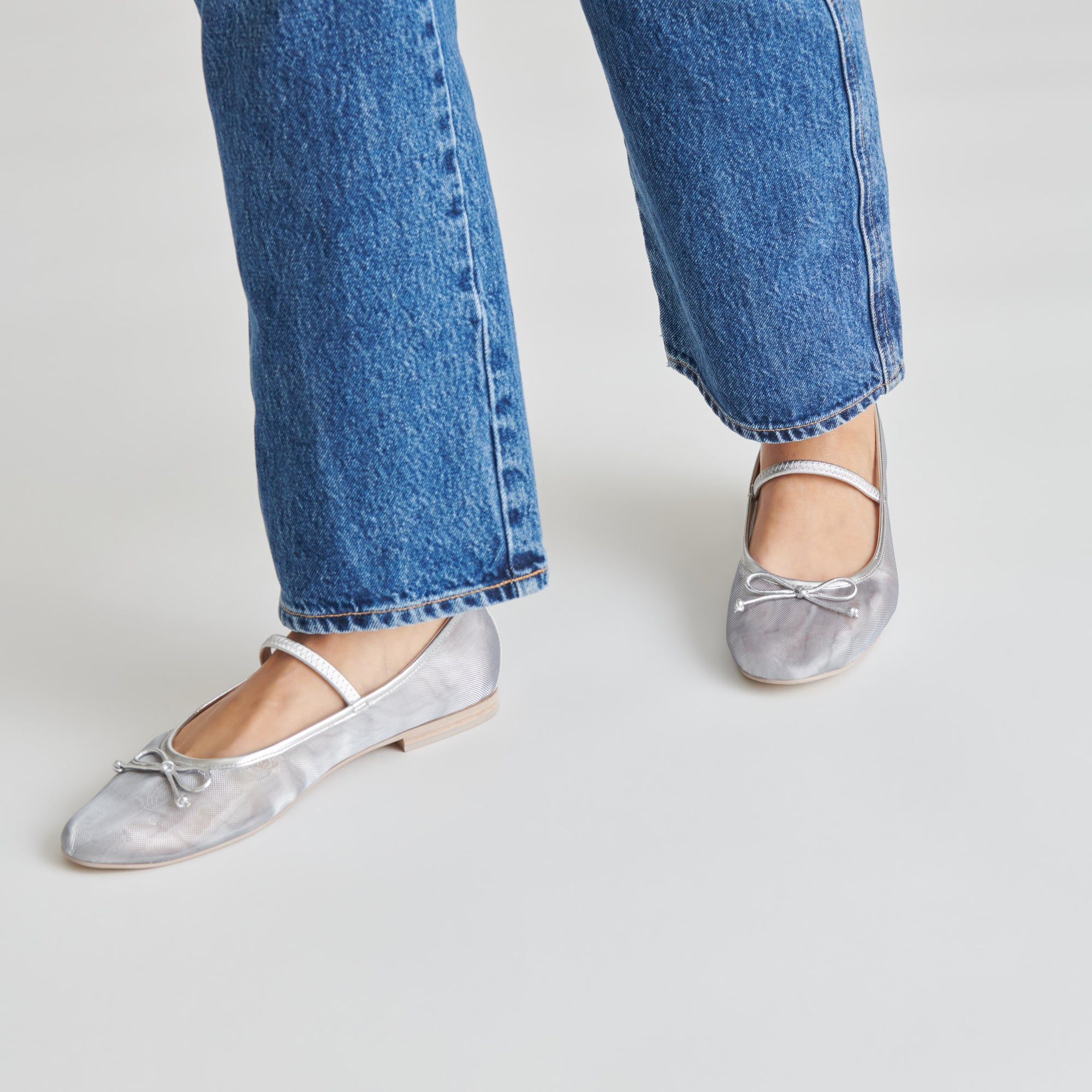 Cadel Women's Ballet Flats Silver Mesh Comfortable Slip-On Shoes for Work, Casual & Dance | Lightweight & Breathable