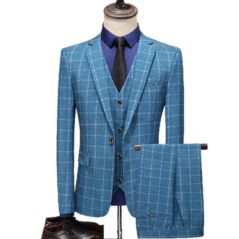 Angelo Checked Three Piece Suit for Men | Premium Wool Business Formal Attire | Perfect for Weddings, Office Meetings & Special Occasions
