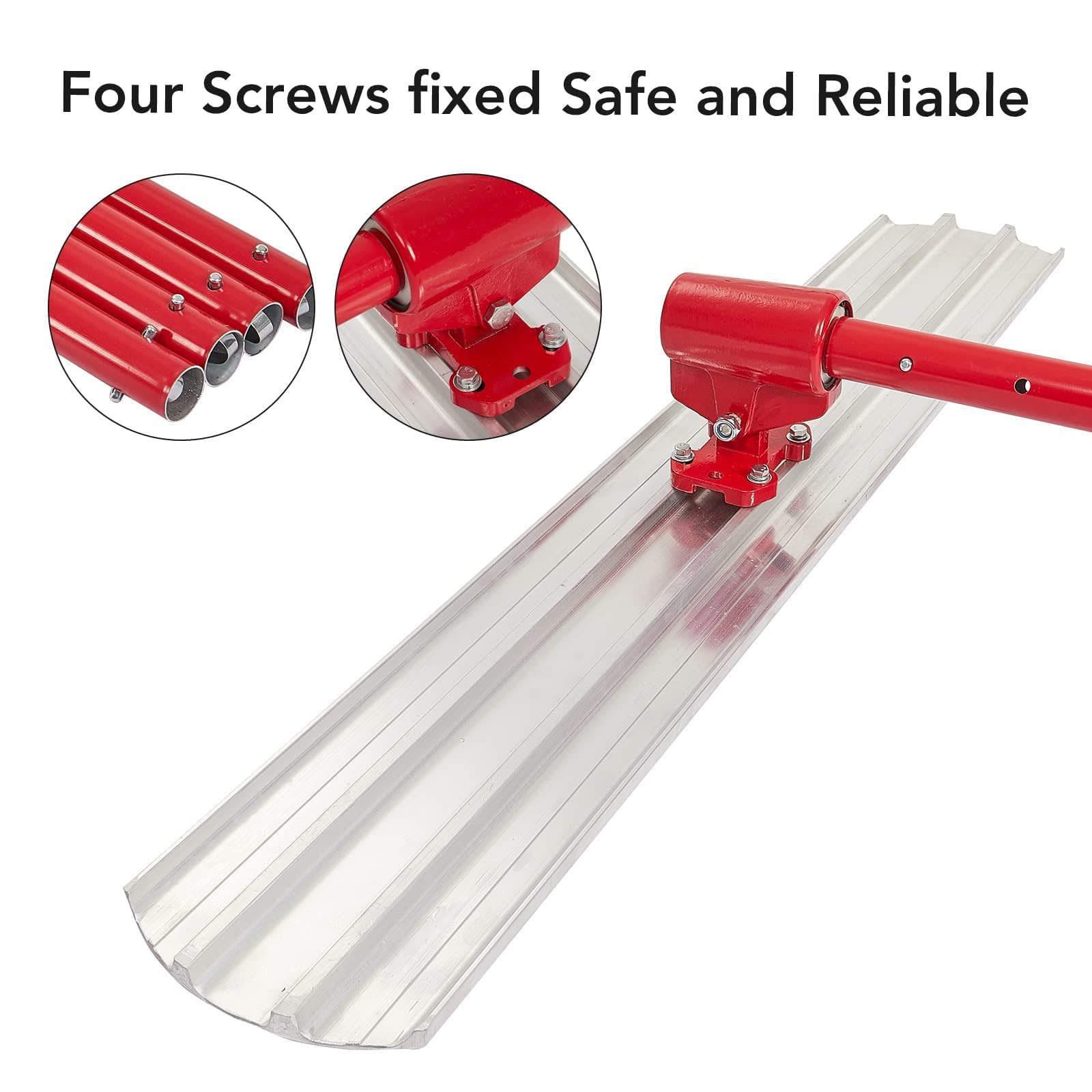 Bull Float Magnesium Concrete Float - 36 x 8 Inch Round End Cement Finishing Tool with 4 Handle Brackets (Red) - Perfect for Smoothing Concrete Floors, Driveways & Patios