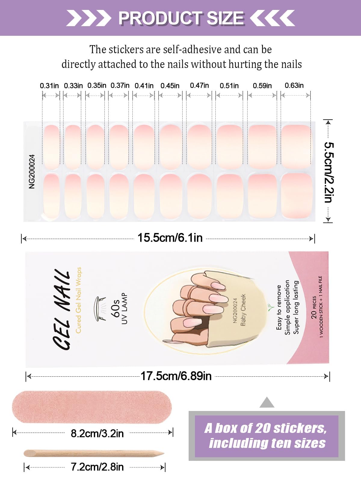 Kalolary 20PCS Gel Nail Polish Strips - Long Lasting Adhesive Nail Wraps for DIY Manicure, Waterproof Nail Art Stickers with Nail File & Stick (UV/LED Lamp Required) - Perfect for Home Salon, Parties & Special Occasions