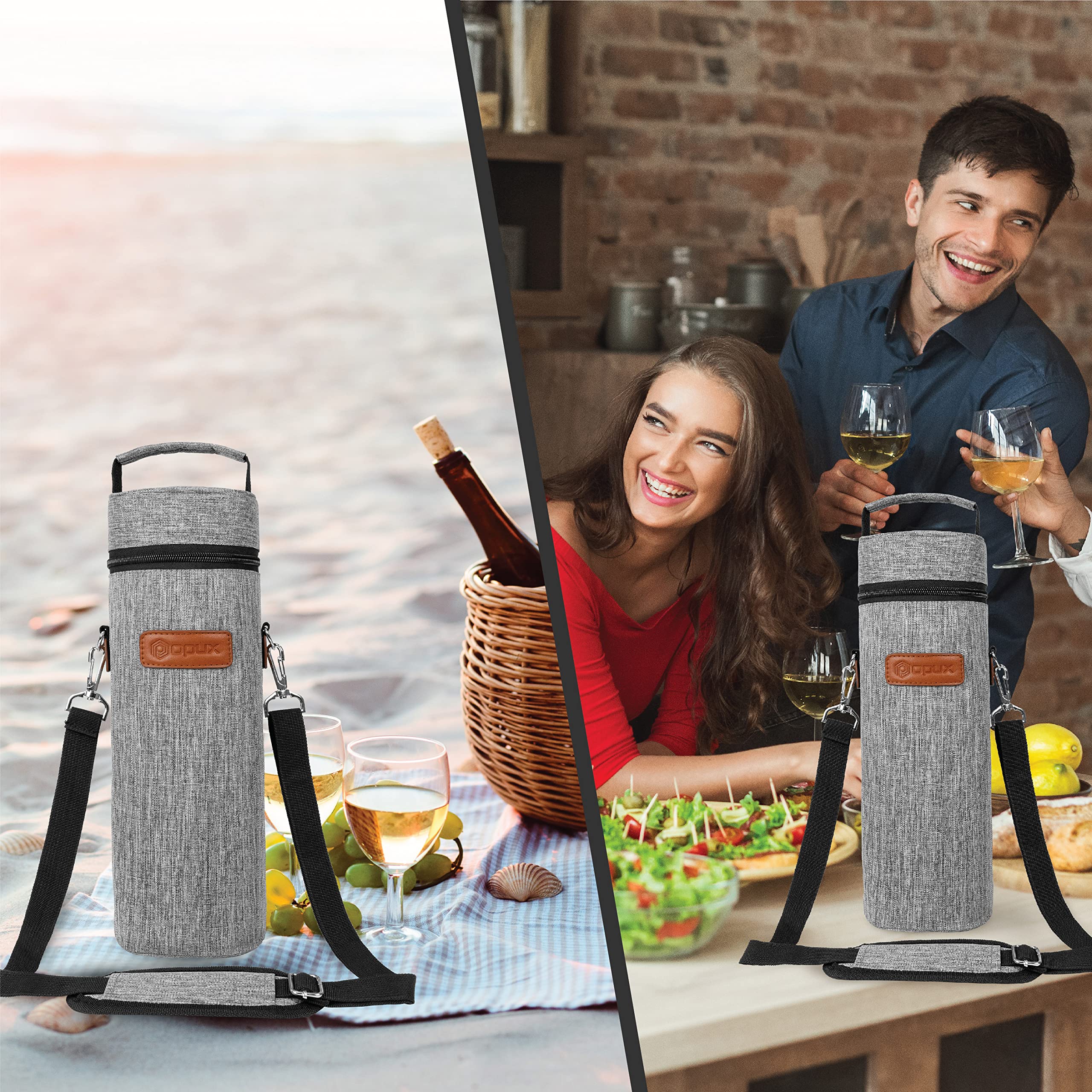 Premium Insulated Wine Cooler Bag - Single Bottle Carrier Tote with Shoulder Strap for Travel, Picnic & Beach | Thermal Wine Holder Case | Perfect Wine Gift for Men & Women | Heather Light Gray | Ideal for Outdoor Adventures, Parties & Wine Lovers