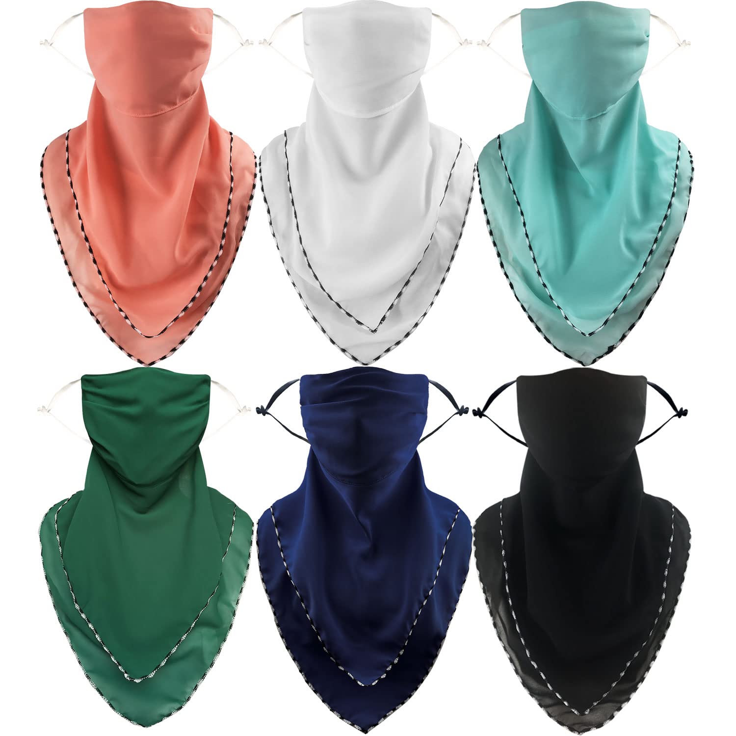 4 or 6 Pack Women's Reusable Chiffon Face Scarf Mask with Filter Pocket - Breathable Neck Gaiter & Balaclava for Outdoor Activities, Cycling, Running, and Sun Protection