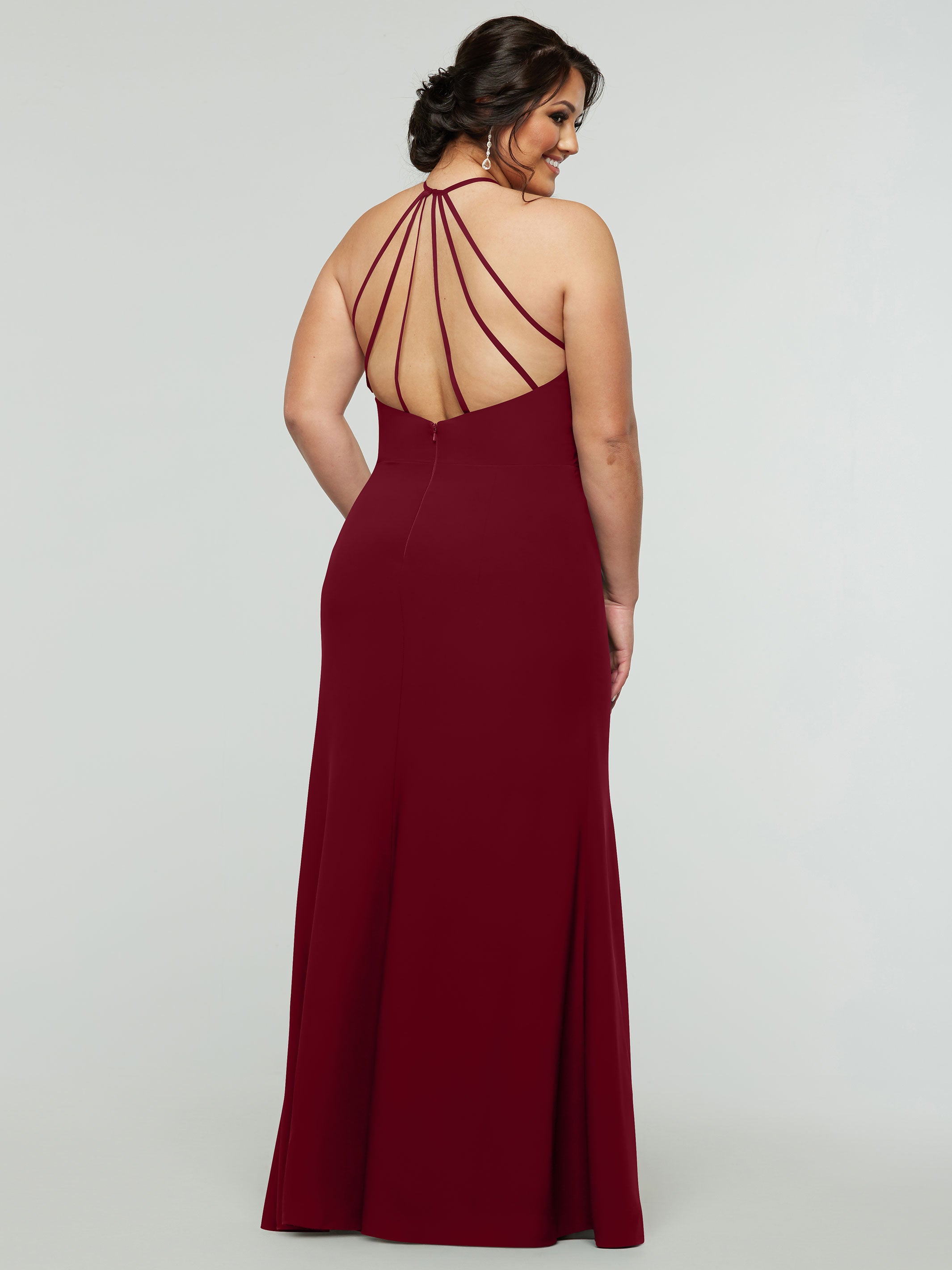 Elegant 83031 Fit and Flare Stretch Chiffon Bridesmaid Dress with Halter Neck & High Slit - Perfect for Weddings, Parties, and Formal Events