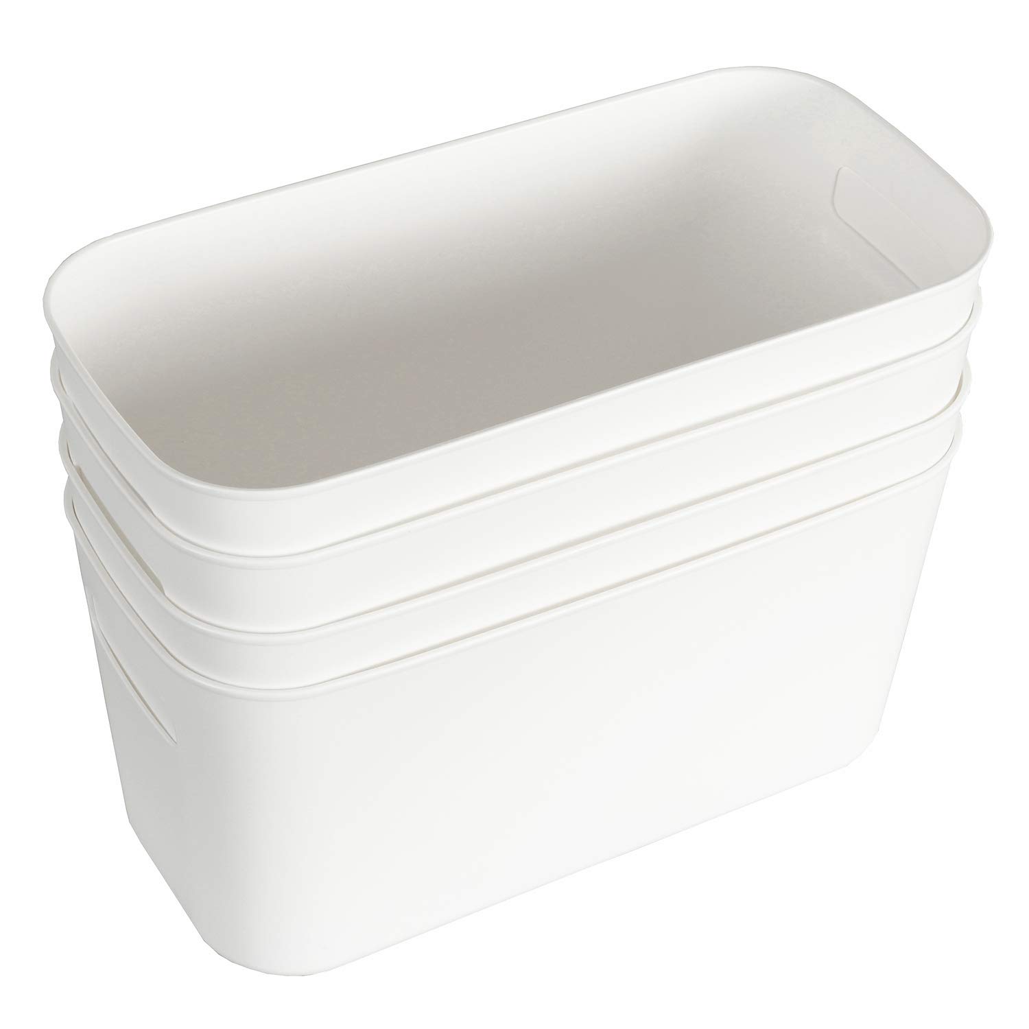 Yopay 6-Pack White Plastic Storage Bins with Handles for Shelves & Pantry Organization - Perfect for Hand Soaps, Body Wash, Shampoos, Lotions, Towels, Cosmetics, Snacks & Spices | Ideal for Bathroom, Kitchen & Closet Storage