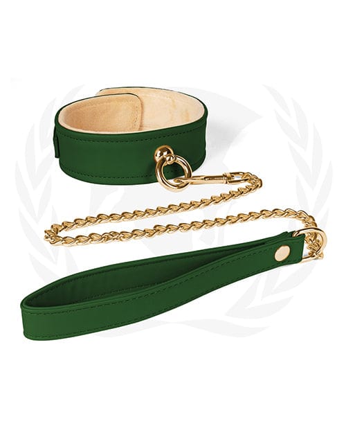 Premium Spartacus Plush Lined PU Leather Dog Collar with Chain Leash - Green | Comfortable & Stylish Pet Accessory for Small to Medium Dogs | Perfect for Daily Walks, Training & Outdoor Adventures