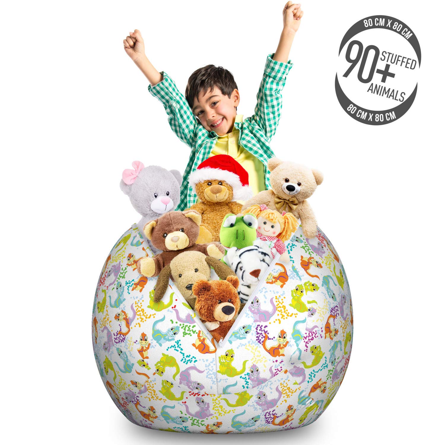 Ambesonne Dragon Toy Storage Bag Chair - Large Washable Stuffed Animal Organizer with Friendly Cartoon Dragon Design - Perfect for Kids' Room, Playroom, and Toy Organization