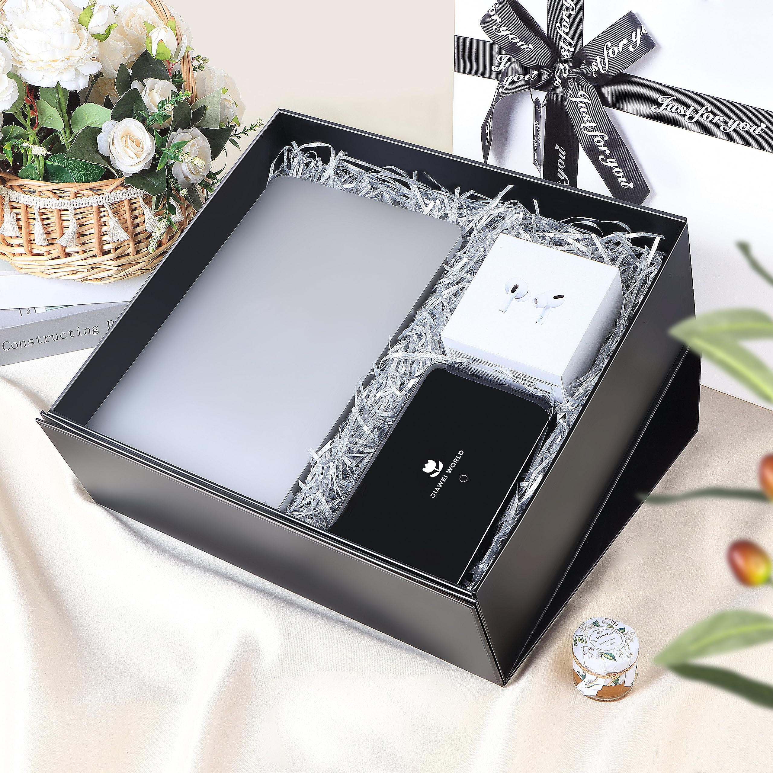 Elegant Black Gift Box with Bow - 14.76×12.99×4.92 Inches Wedding Bridesmaid Proposal Box, Halloween Thanksgiving Christmas Children's Day Present Packaging - Perfect for Holiday Gifts, Party Favors & Special Occasions