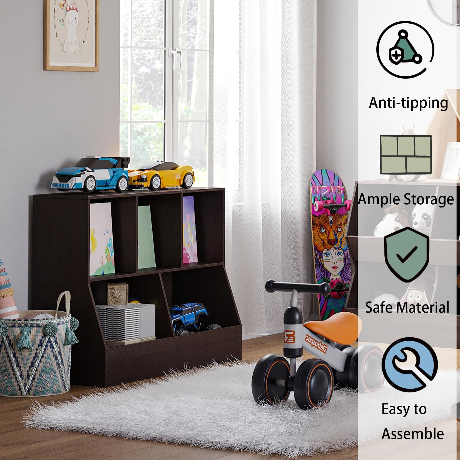 DINZI LVJ 5-Cubby Wooden Toy Storage Organizer & Kids Bookshelf - 35.4